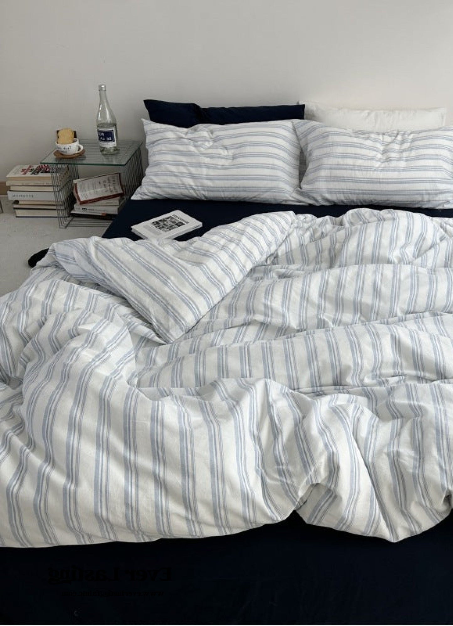 Breezy Stripe Washed Cotton Blue Bedding Set