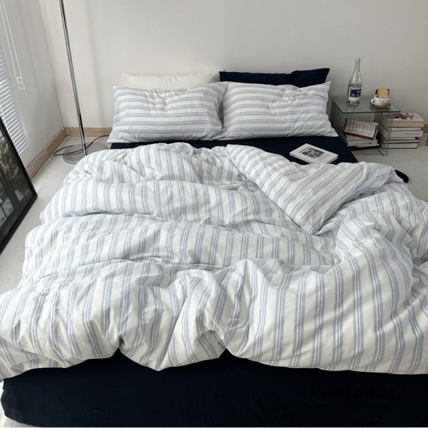 Breezy Stripe Washed Cotton Blue Bedding Set