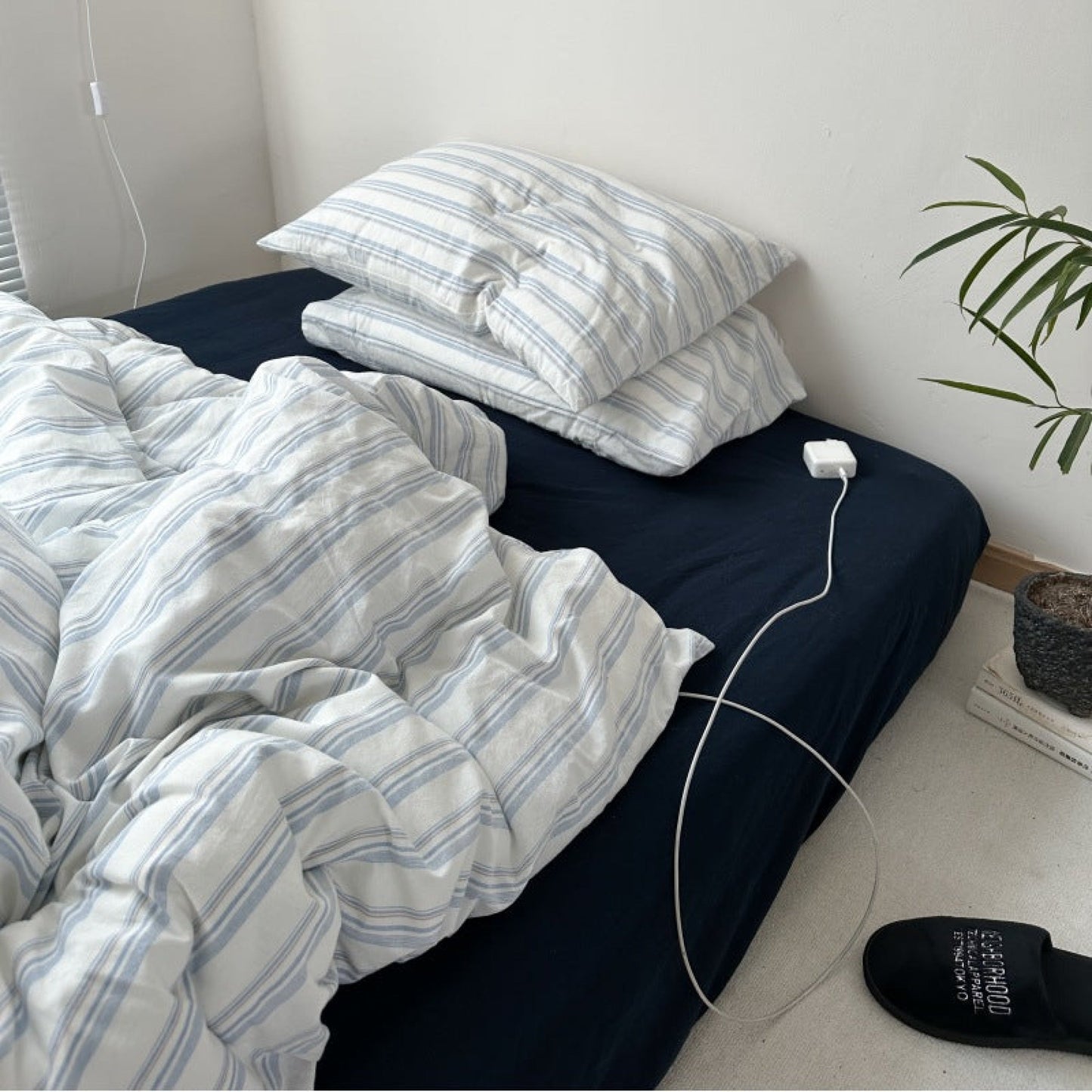 Breezy Stripe Washed Cotton Blue Bedding Set