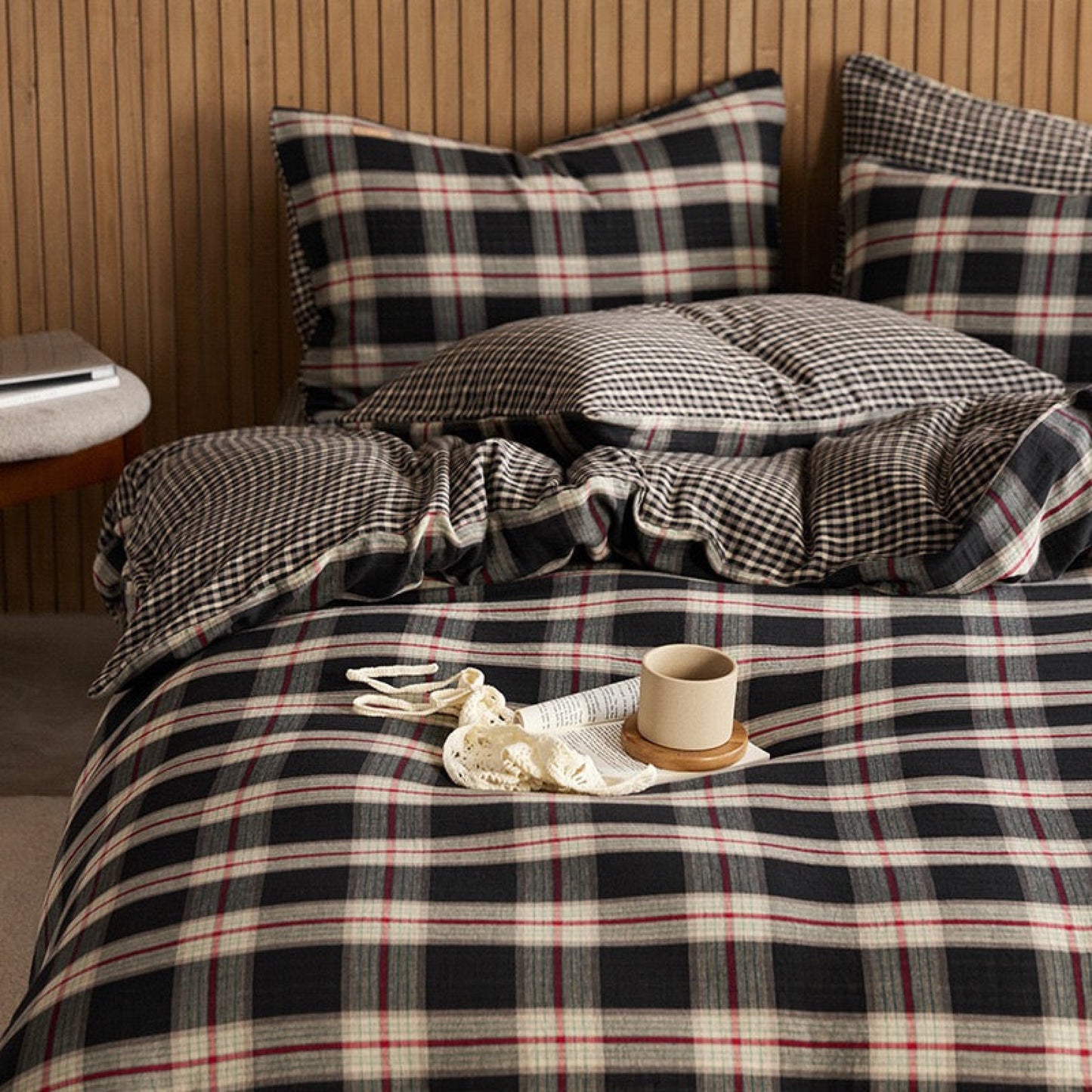 British Vintage Plaid Bedding Set / Red