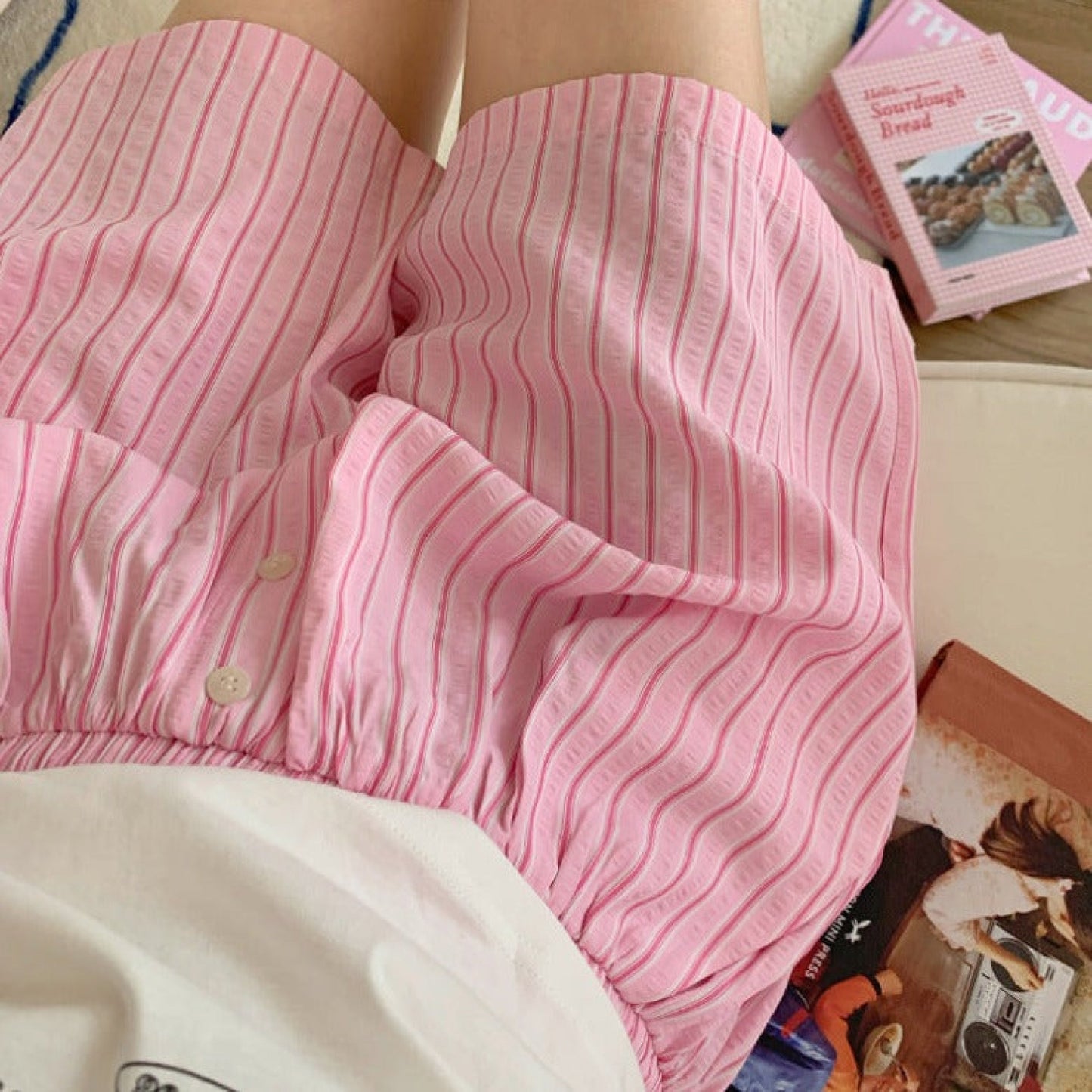 Candy Stripe Shorts Lounge Bottoms / Blue