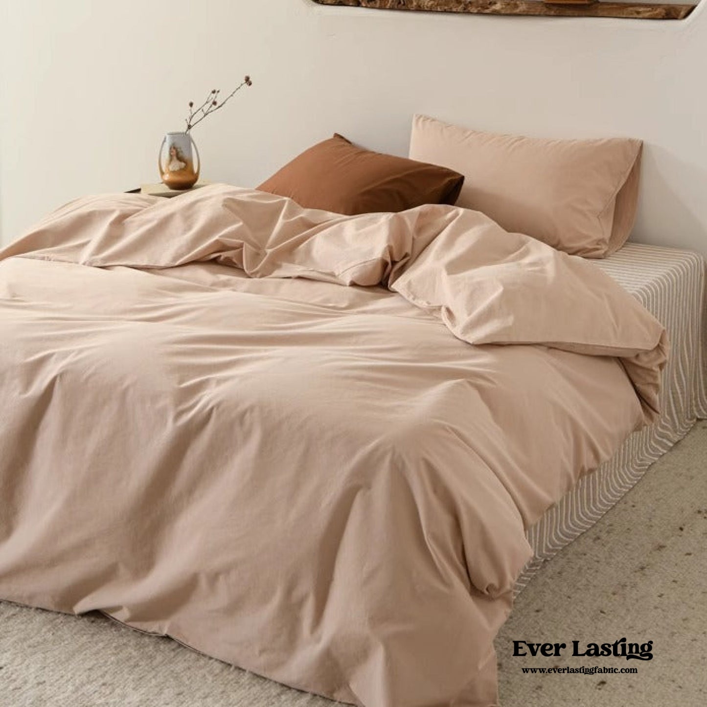 Clara Vintage Minimalist Striped Bedding Set / Brown