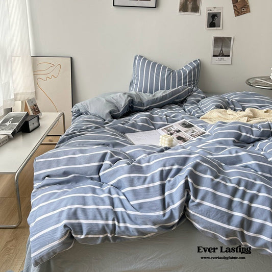 Clean Cut Bedroom Bedding Set / Striped Blue