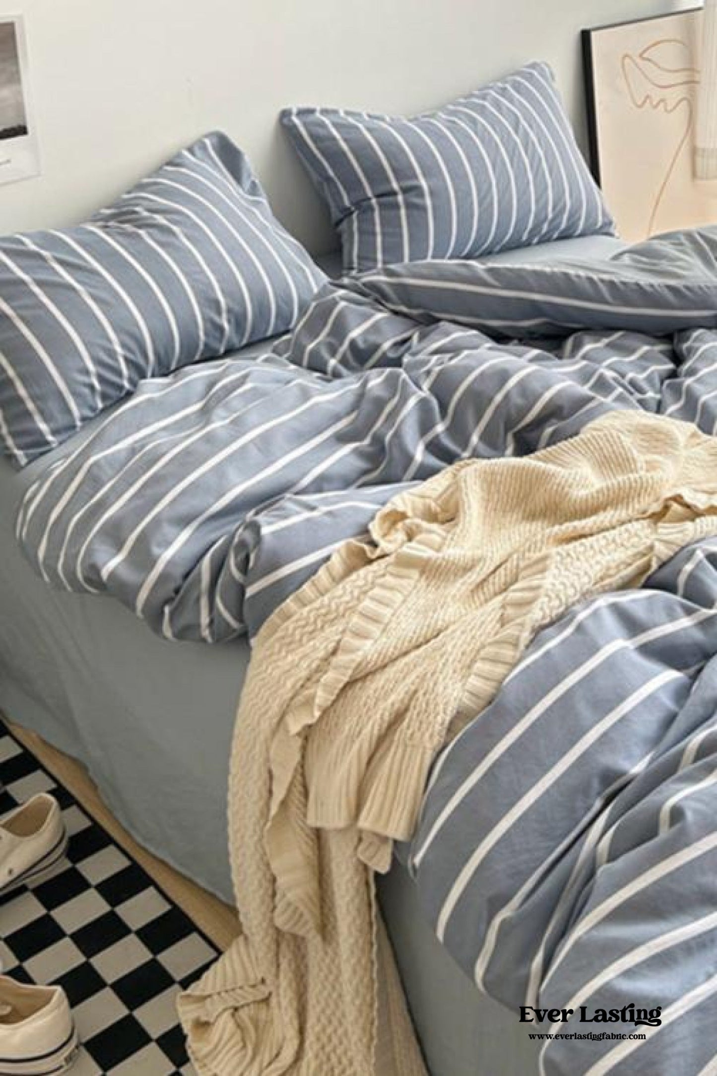 Clean Cut Bedroom Bedding Set / Striped Blue