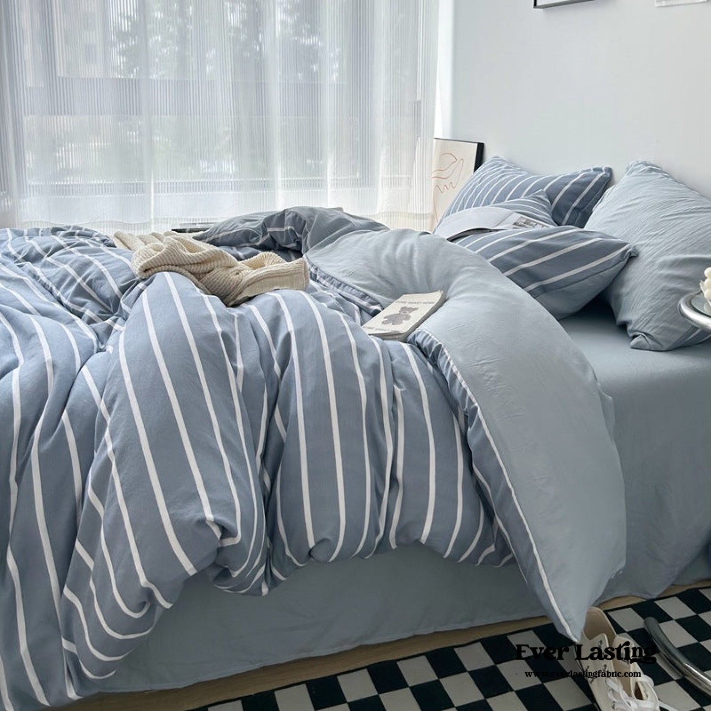 Clean Cut Bedroom Bedding Set / Striped Blue