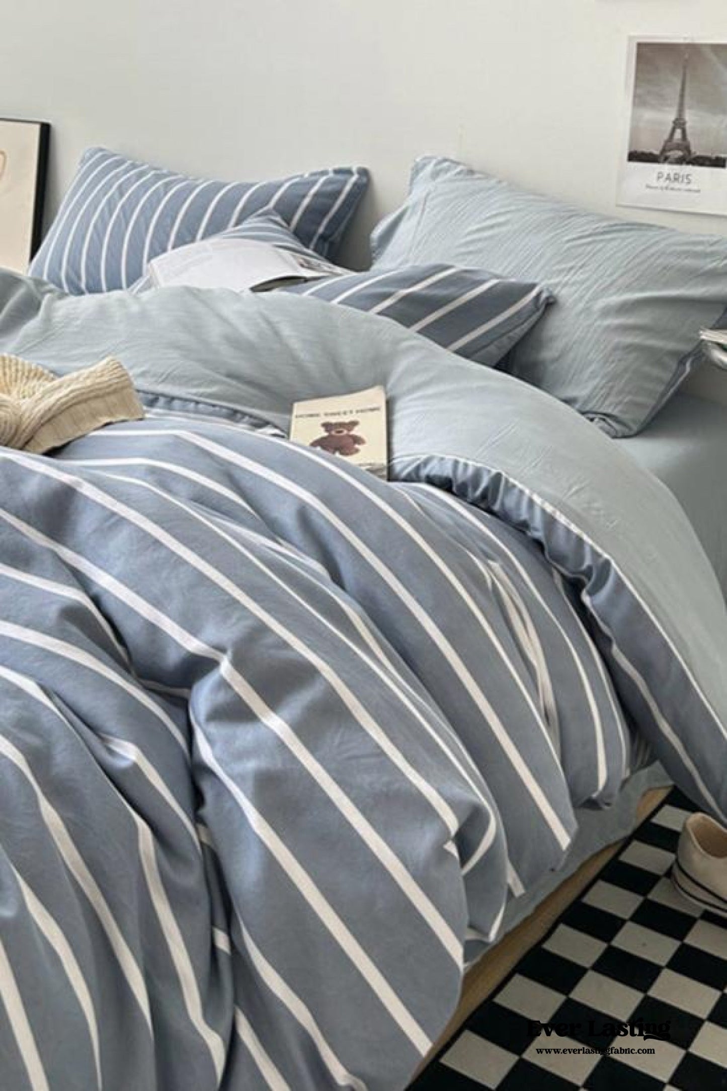 Clean Cut Bedroom Bedding Set / Striped Blue