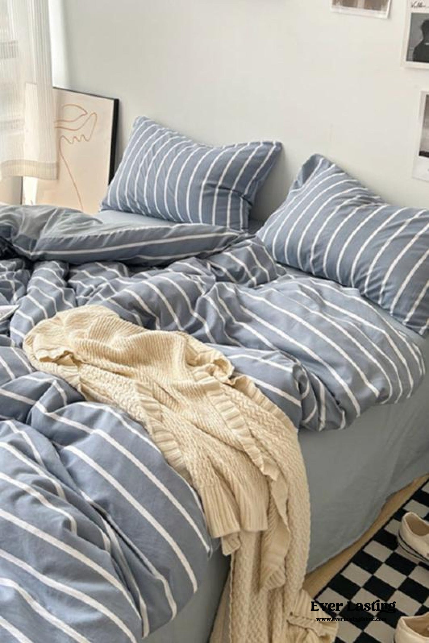 Clean Cut Bedroom Bedding Set / Striped Blue