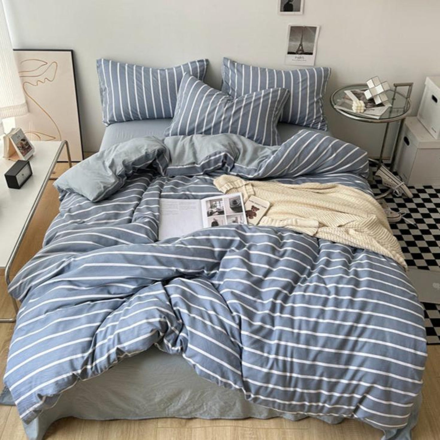 Clean Cut Bedroom Bedding Set / Striped Blue