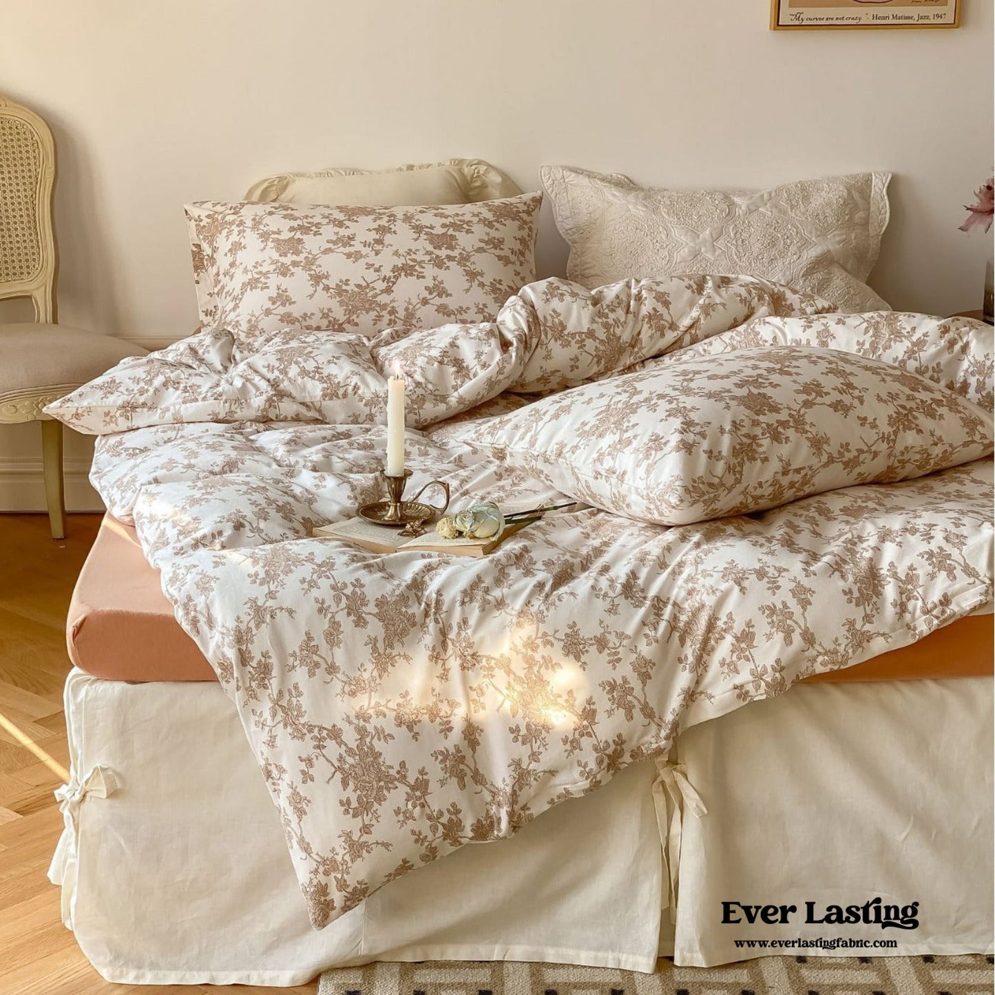 Fleur Elegant Floral Knit Cotton Bedding Set / Beige