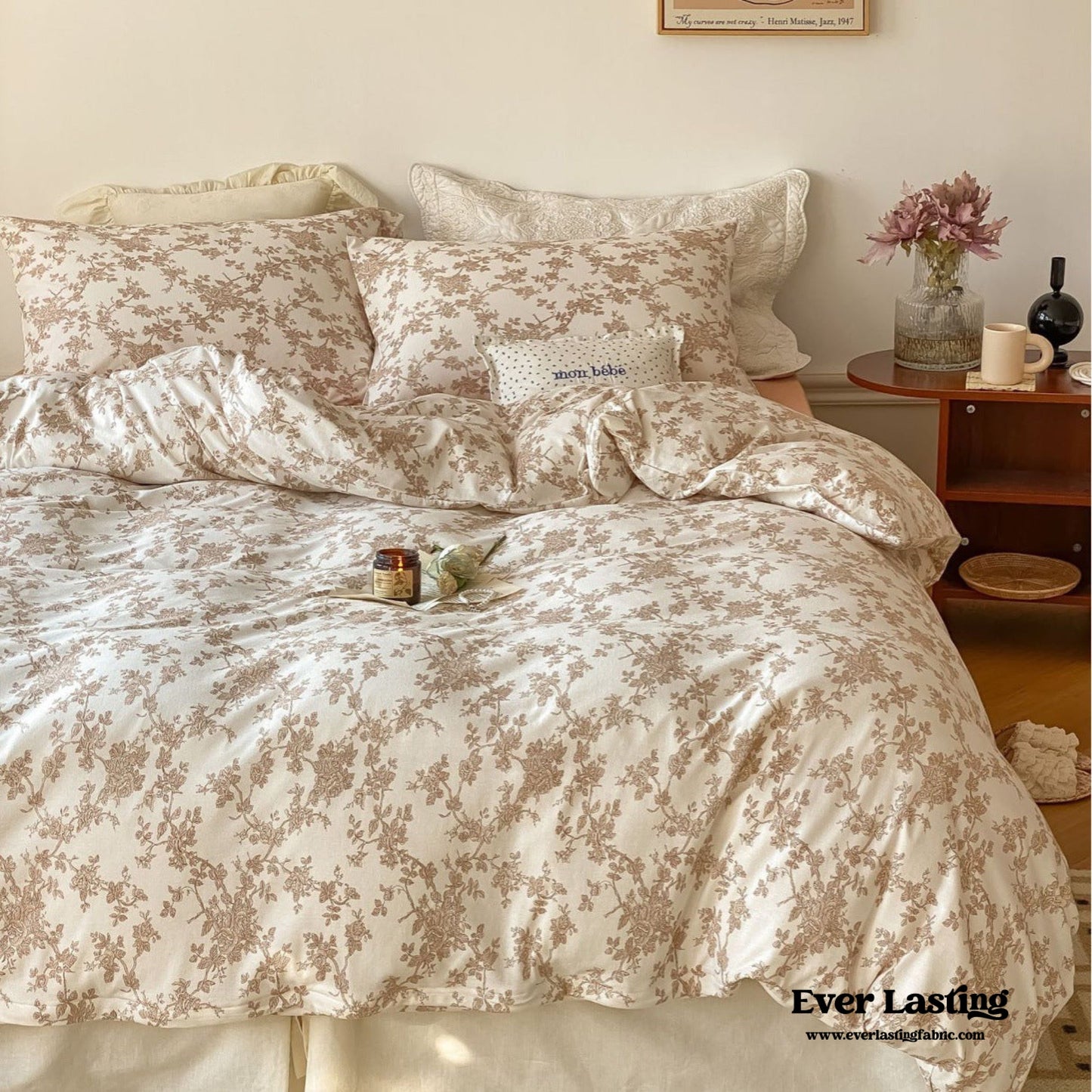 Fleur Elegant Floral Knit Cotton Bedding Set / Beige