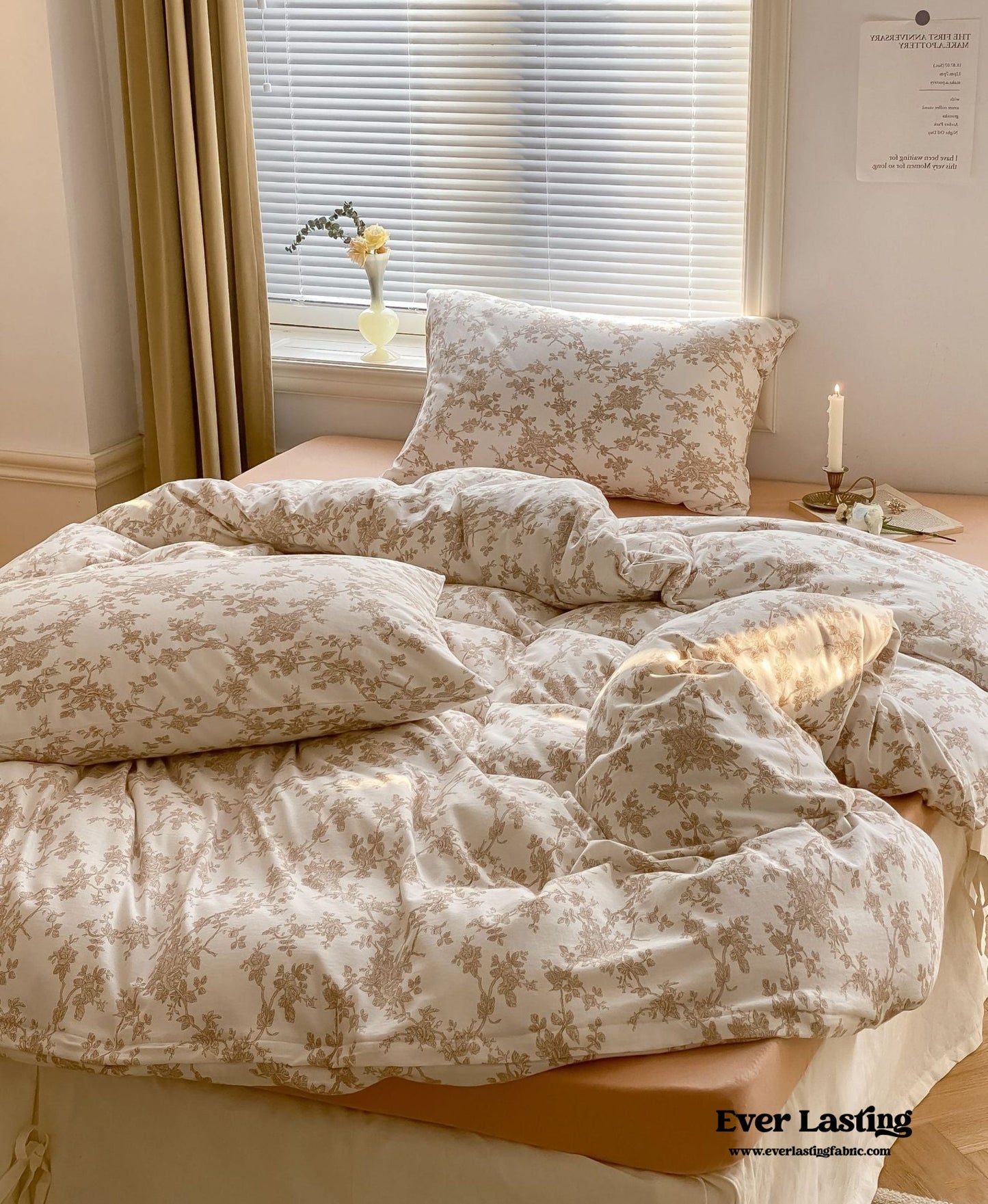 Fleur Elegant Floral Knit Cotton Bedding Set / Beige