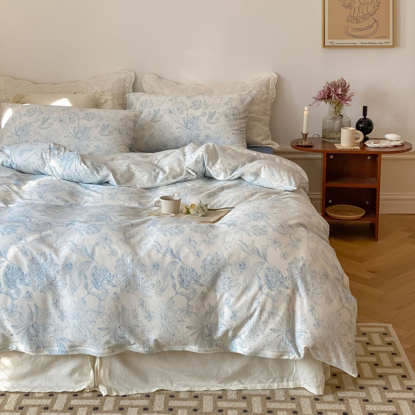 Fleur Elegant Floral Knit Cotton Bedding Set / Beige