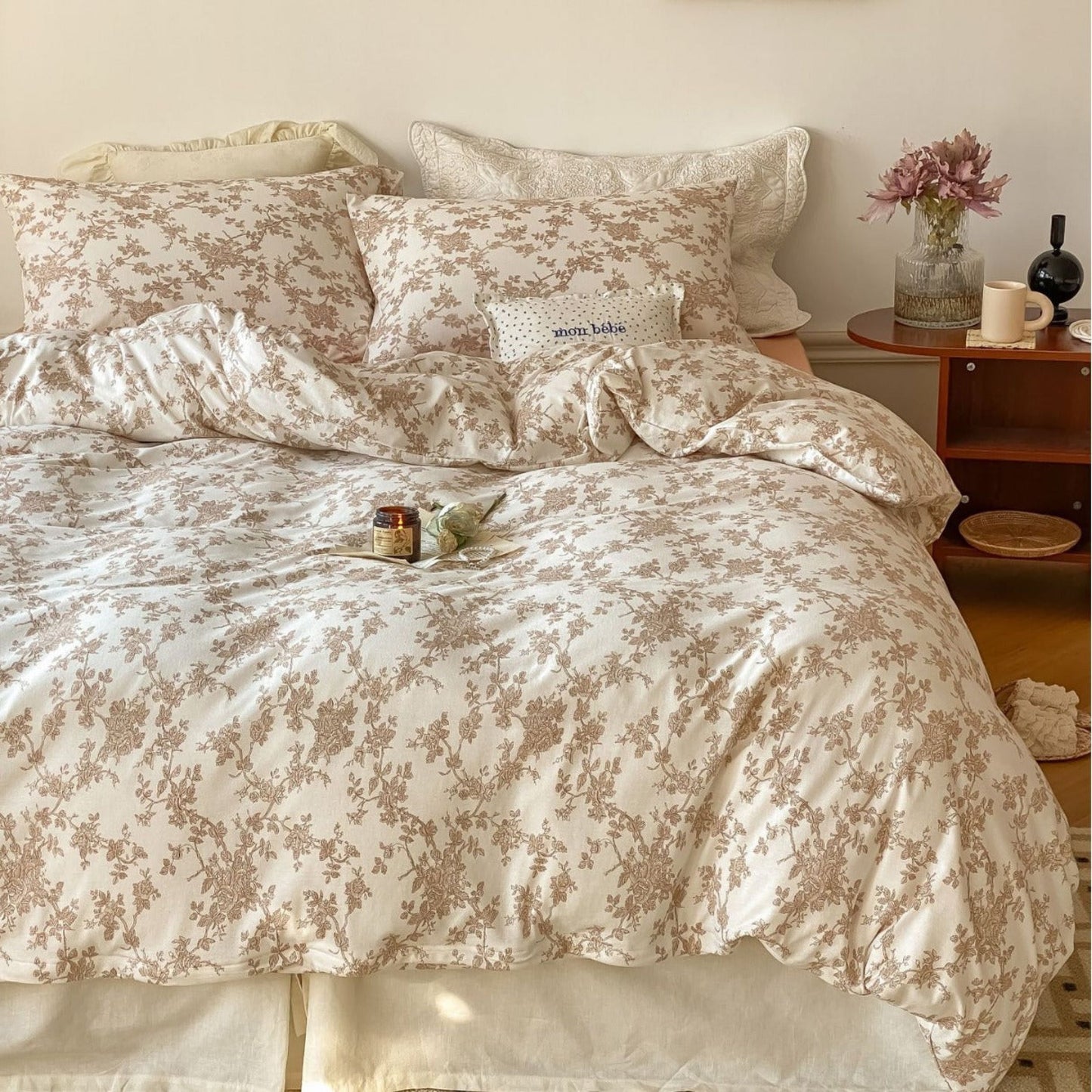 Fleur Elegant Floral Knit Cotton Bedding Set / Beige