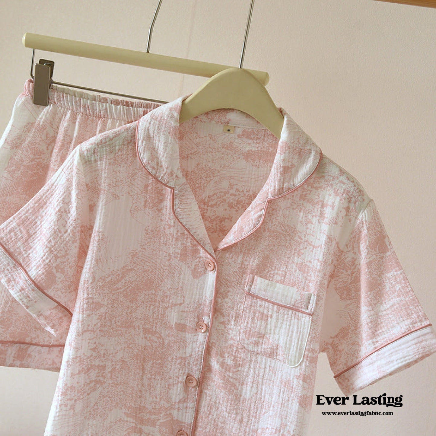 French Cottage Short Cotton Pajama Set / Blue