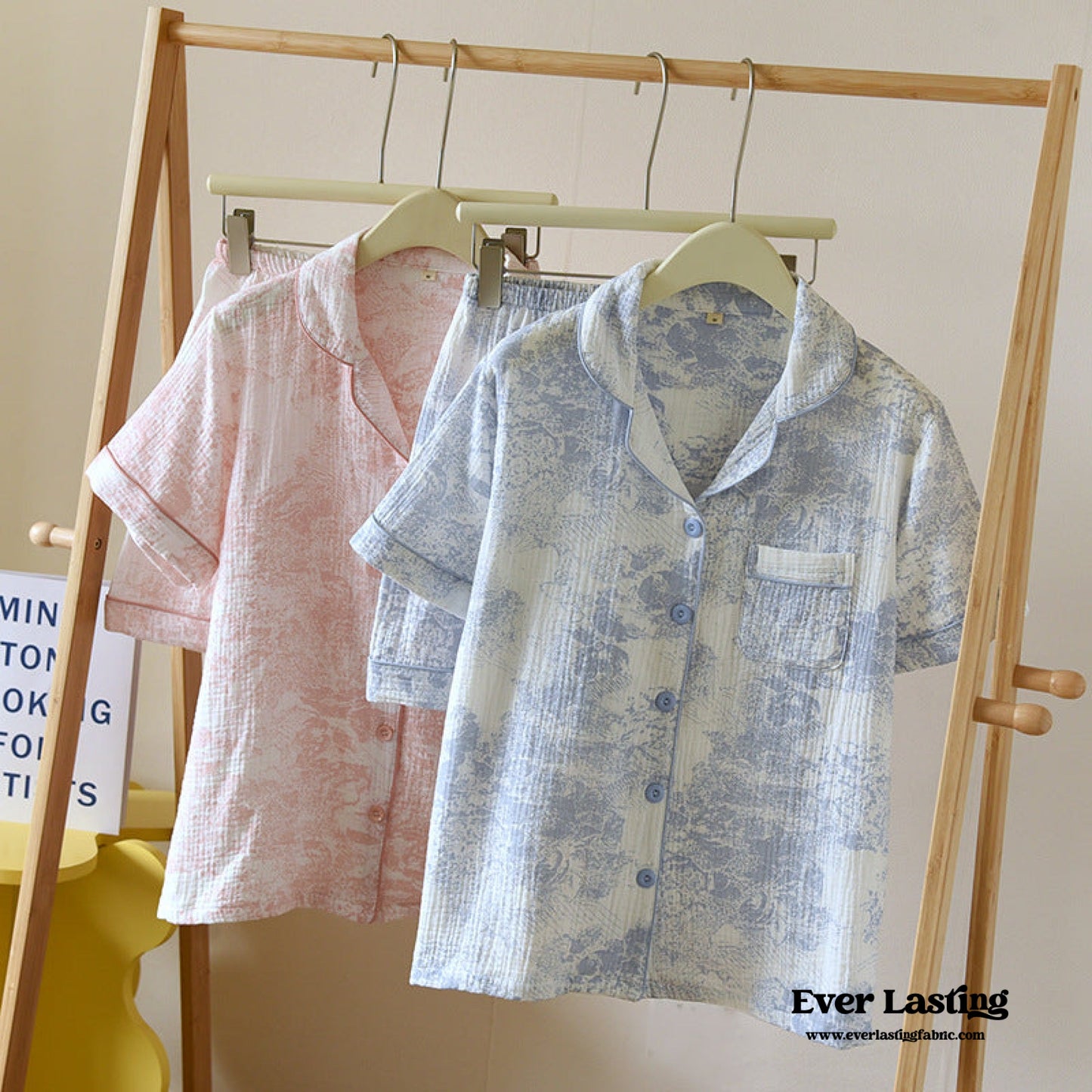 French Cottage Short Cotton Pajama Set / Blue