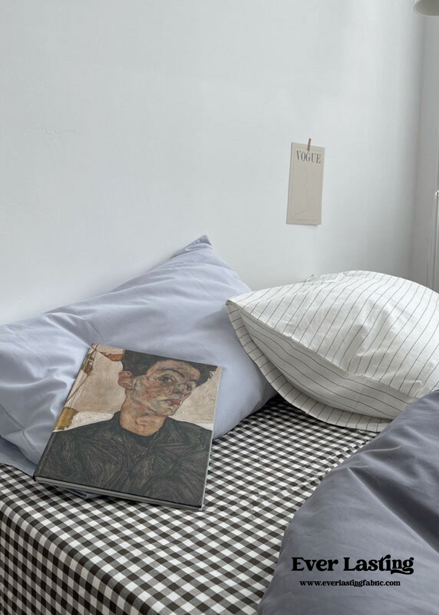 Minimal Mixed Gingham Bedding Set / Khaki