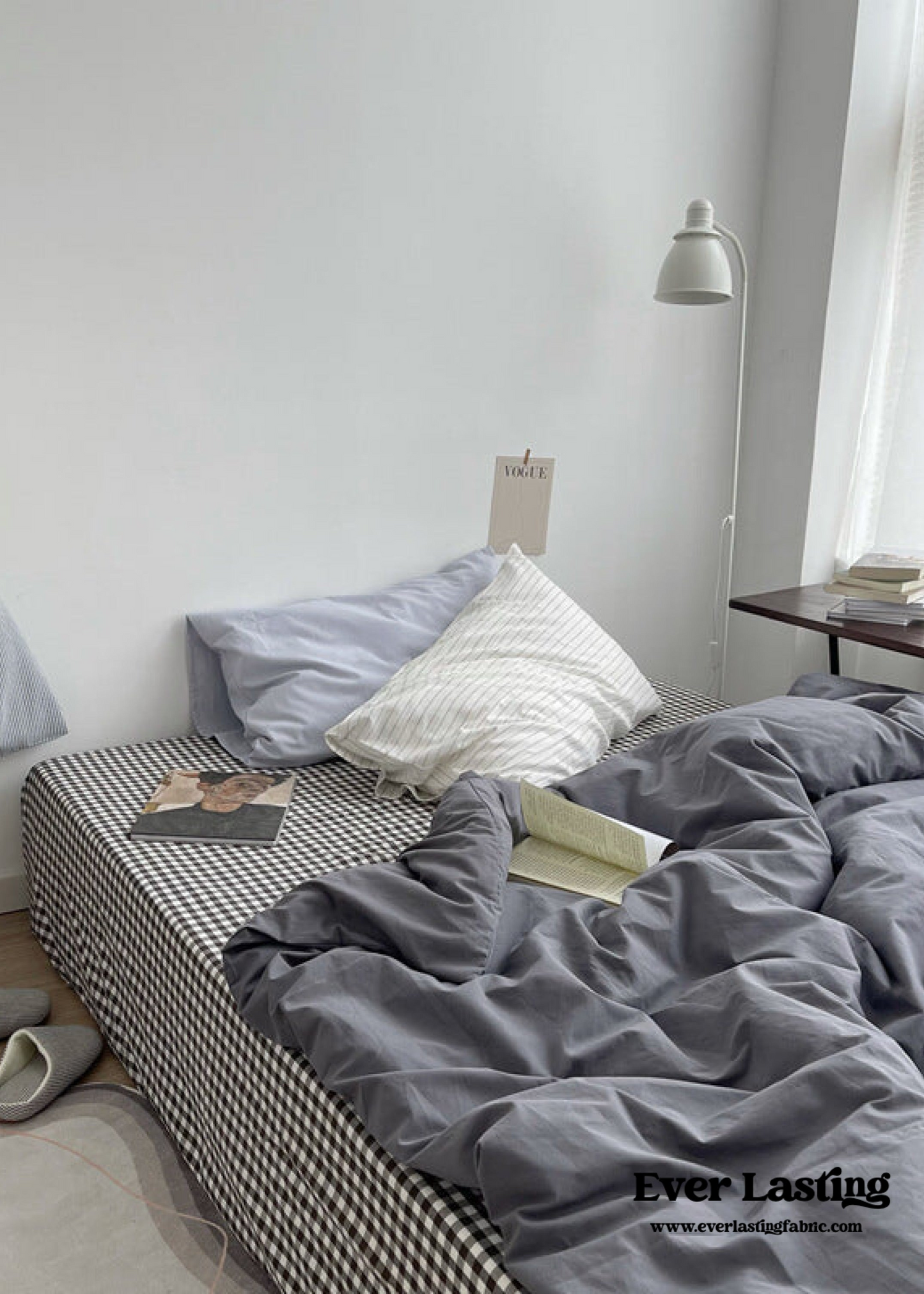 Minimal Mixed Gingham Bedding Set / Khaki