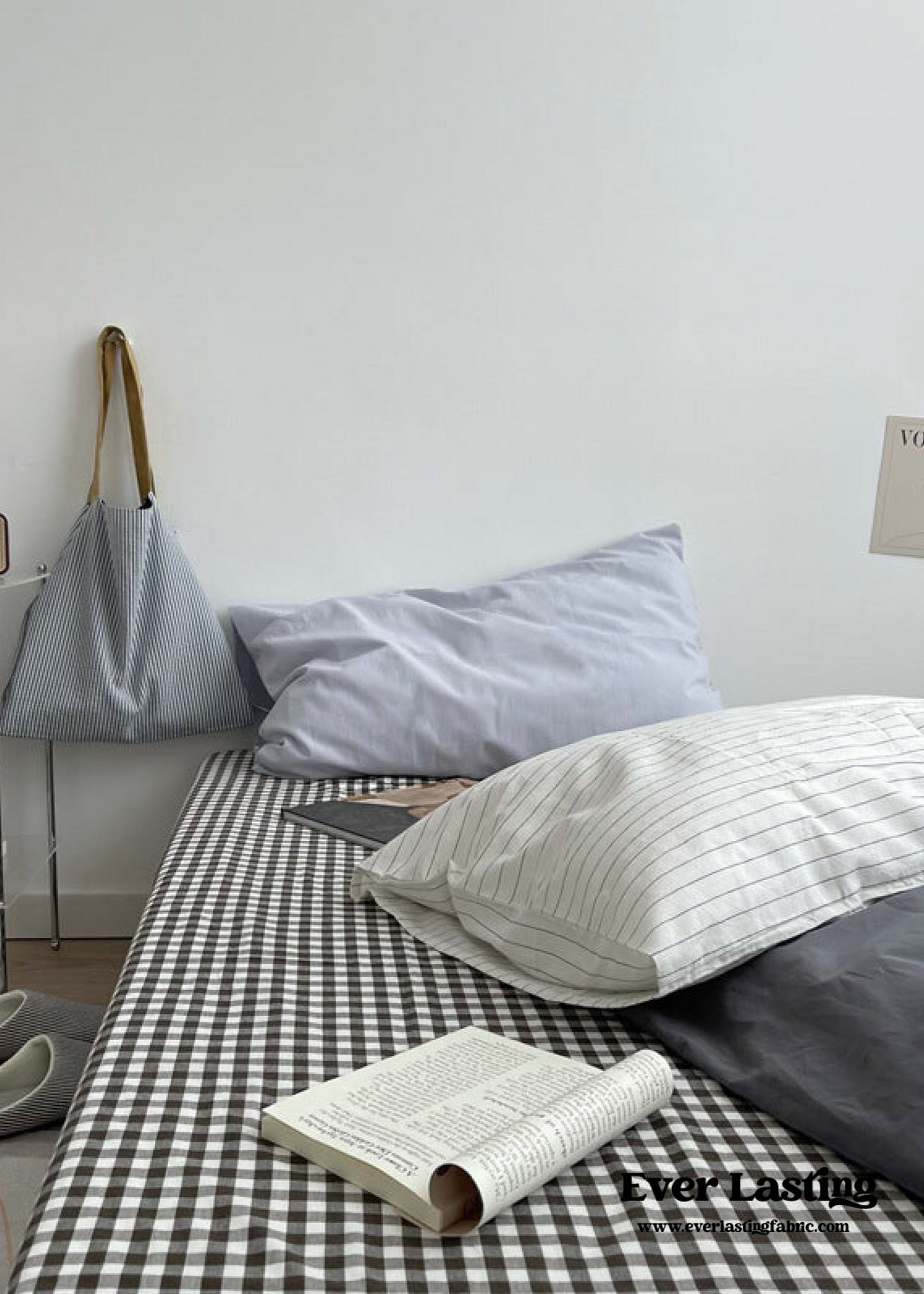 Minimal Mixed Gingham Bedding Set / Khaki