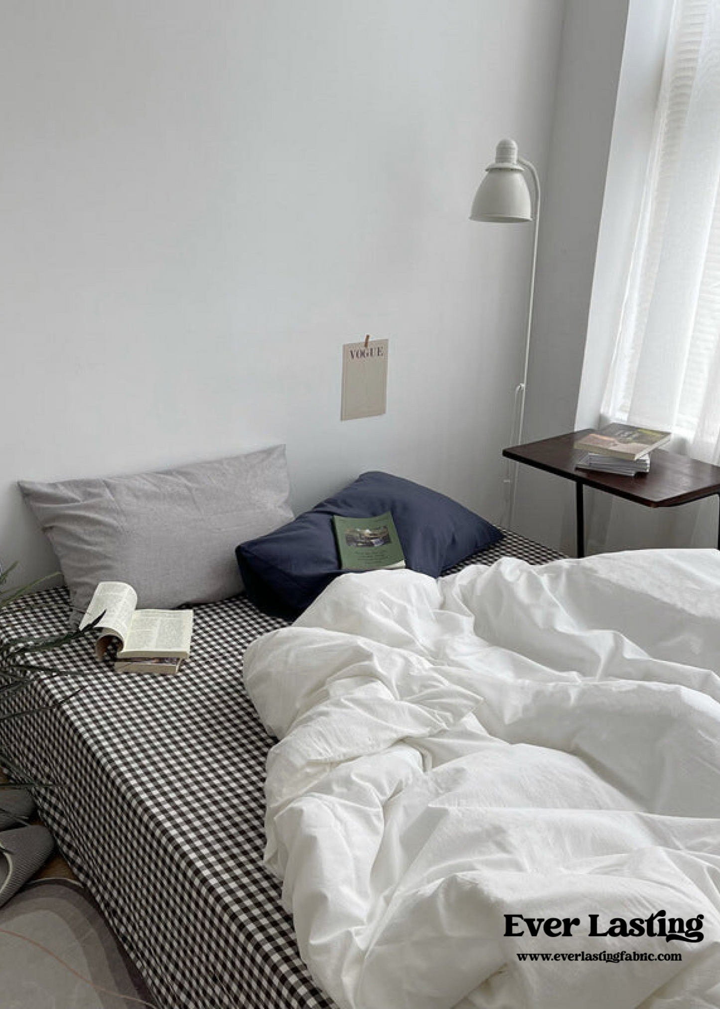 Minimal Mixed Gingham Bedding Set / Khaki