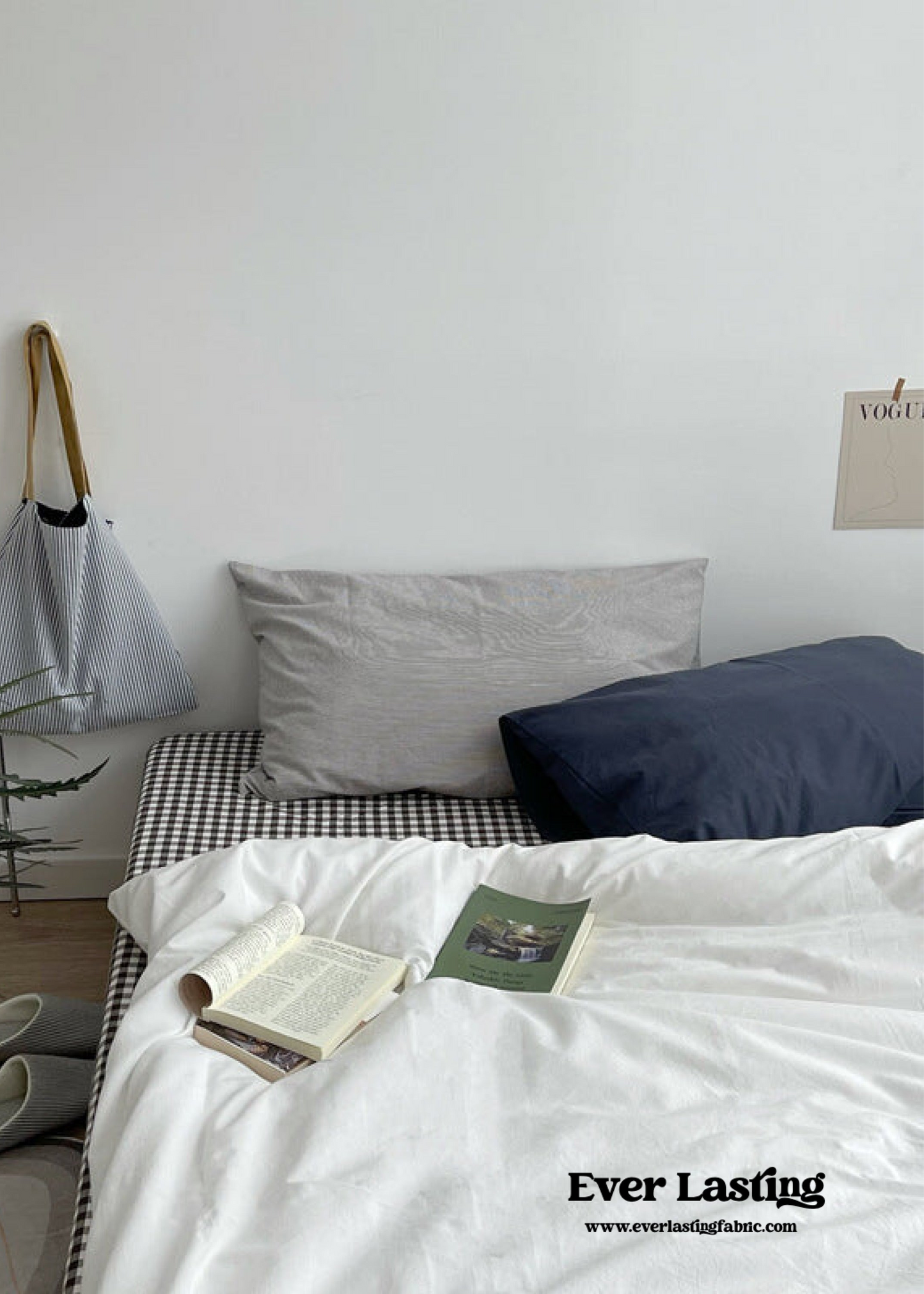 Minimal Mixed Gingham Bedding Set / Khaki