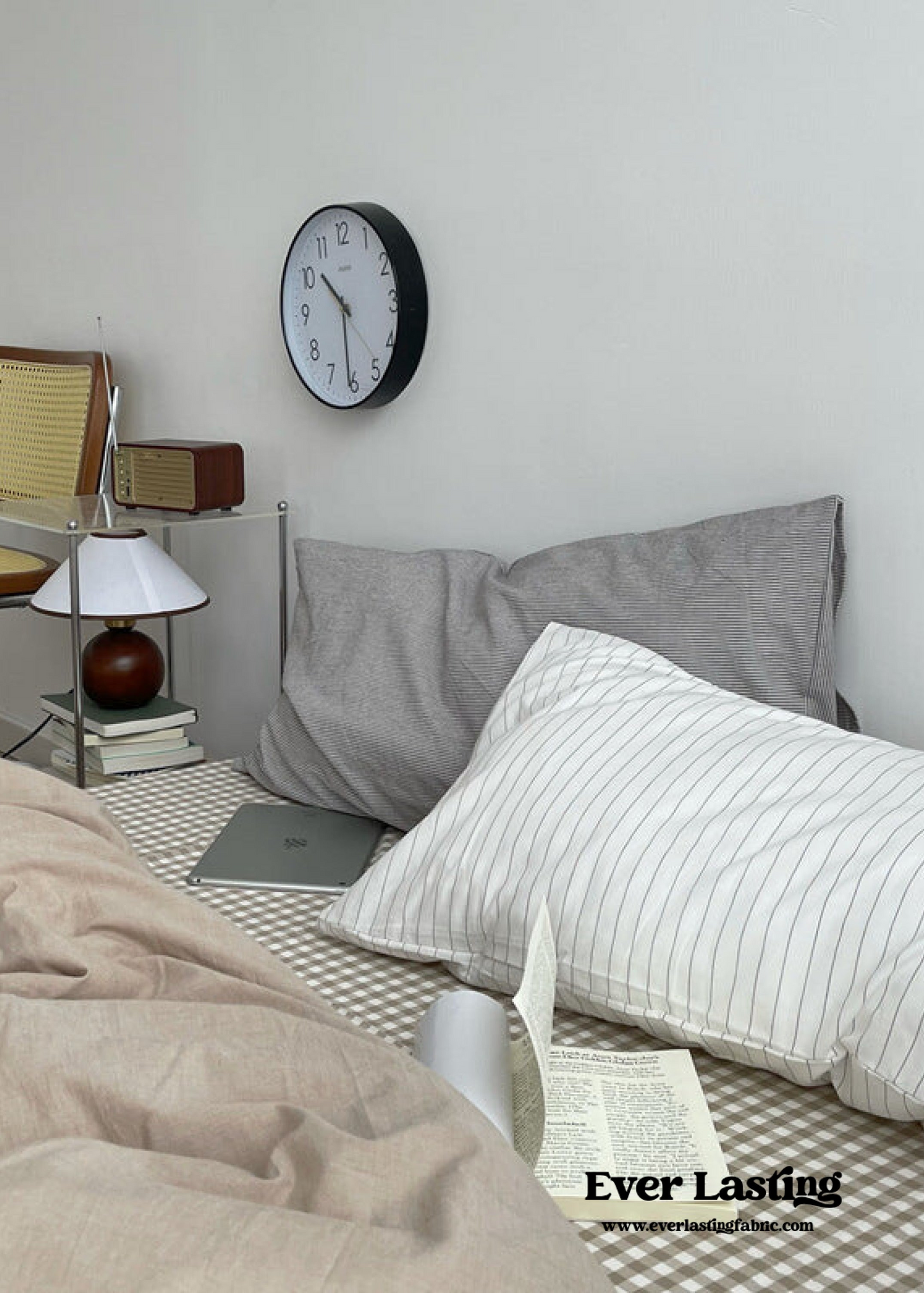 Minimal Mixed Gingham Bedding Set / Khaki