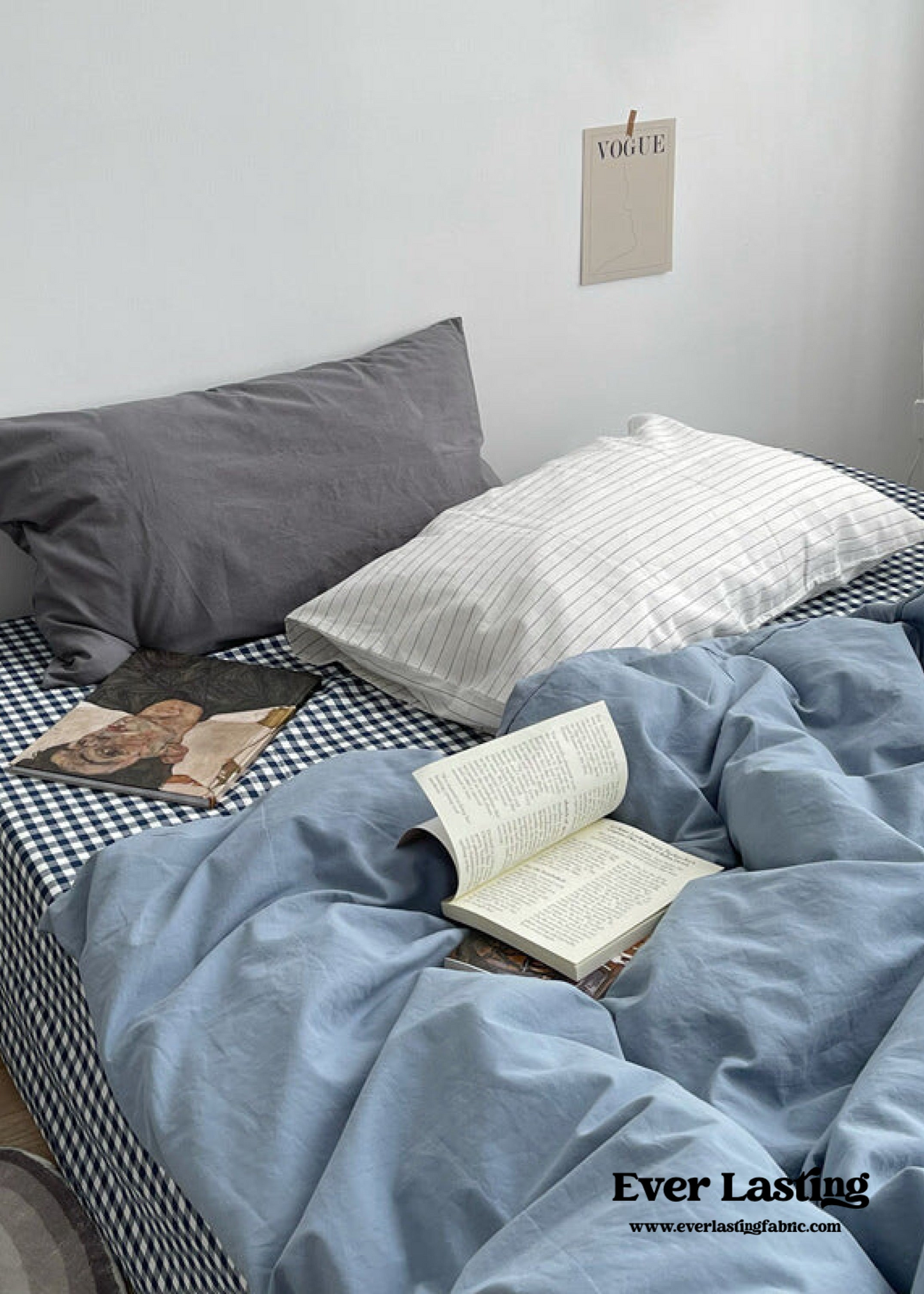 Minimal Mixed Gingham Bedding Set / Khaki