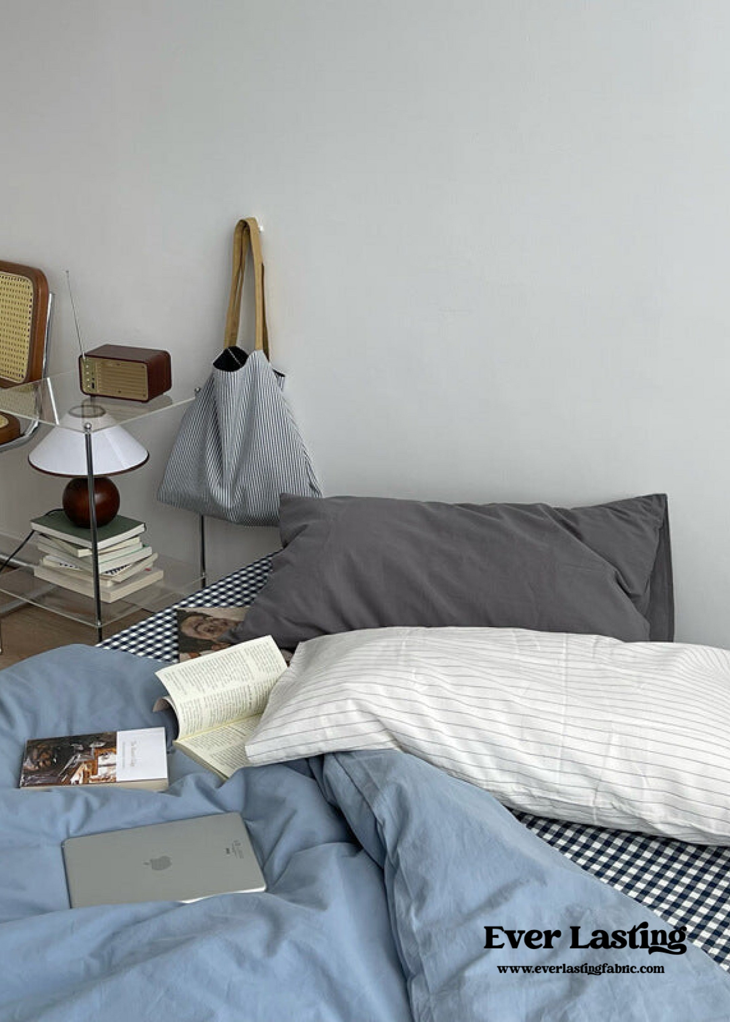 Minimal Mixed Gingham Bedding Set / Khaki