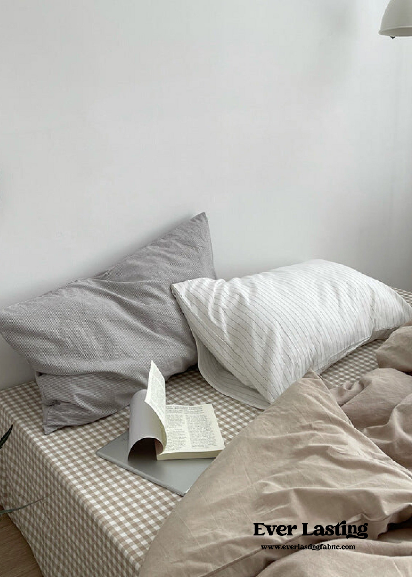 Minimal Mixed Gingham Bedding Set / Khaki