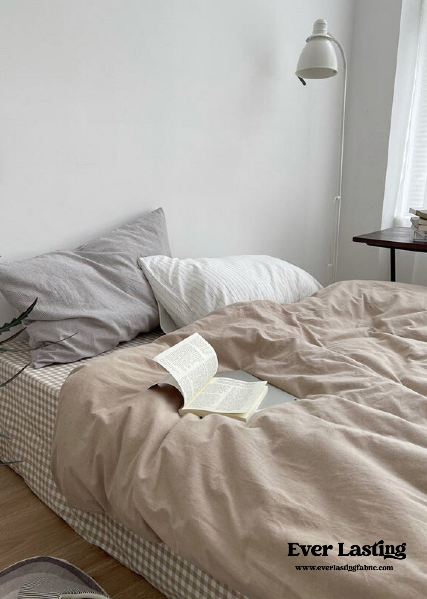 Minimal Mixed Gingham Bedding Set / Khaki