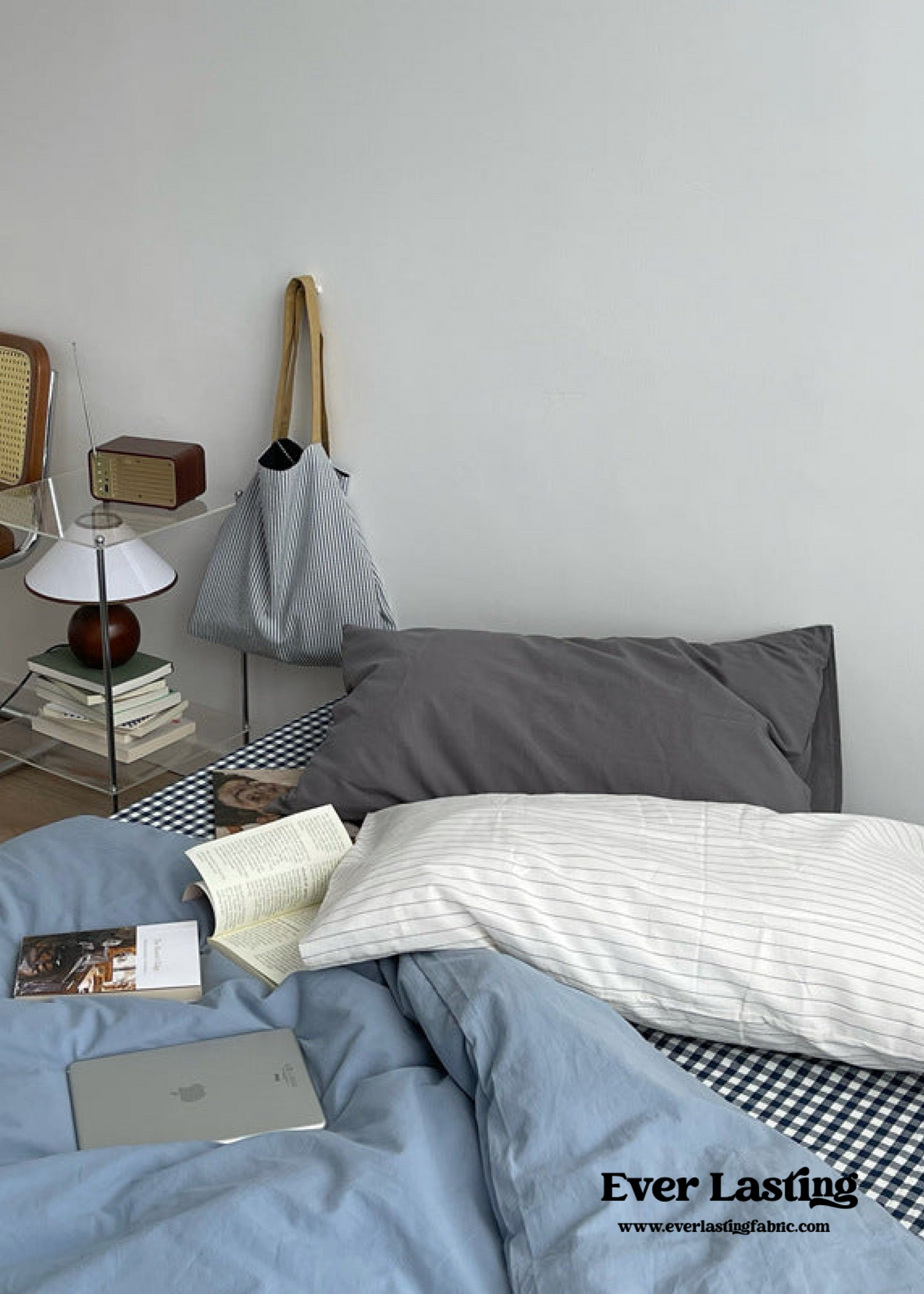 Minimal Mixed Gingham Bedding Set / Khaki