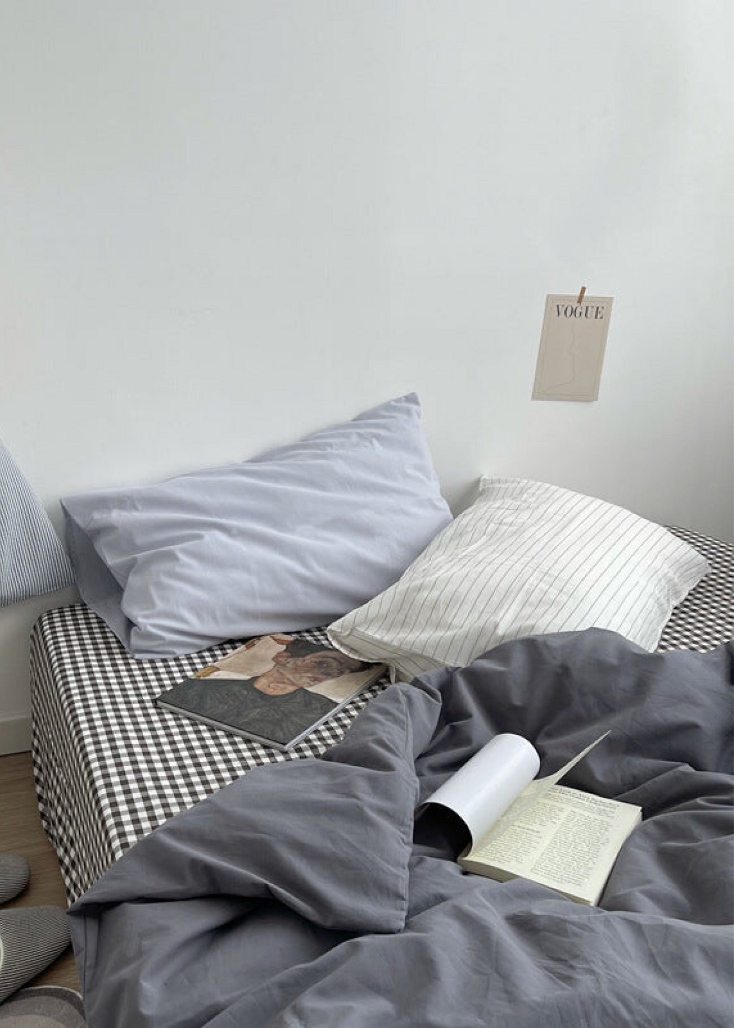 Minimal Mixed Gingham Bedding Set / Khaki