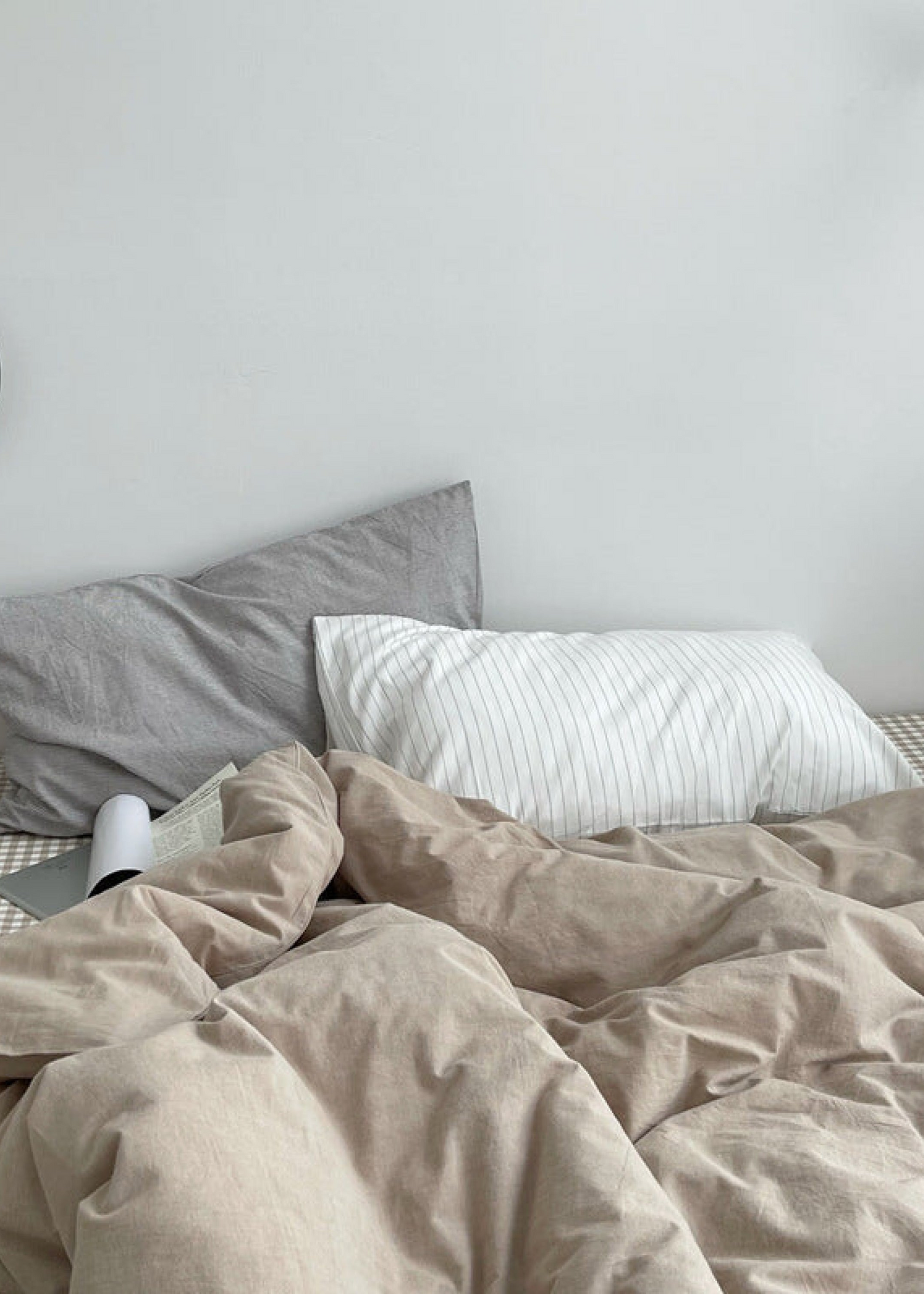 Minimal Mixed Gingham Bedding Set / Khaki