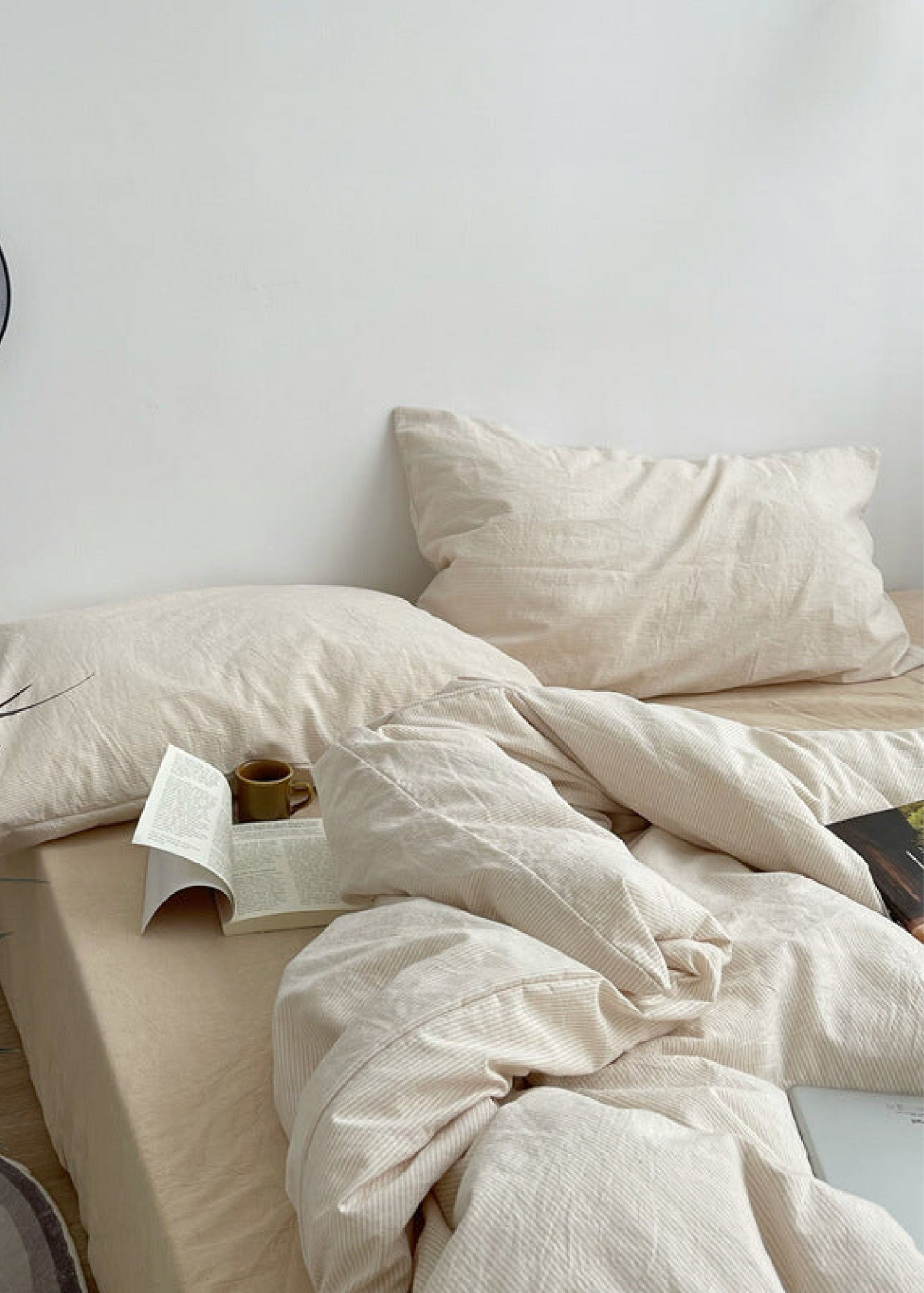 Minimal Mixed Gingham Bedding Set / Khaki