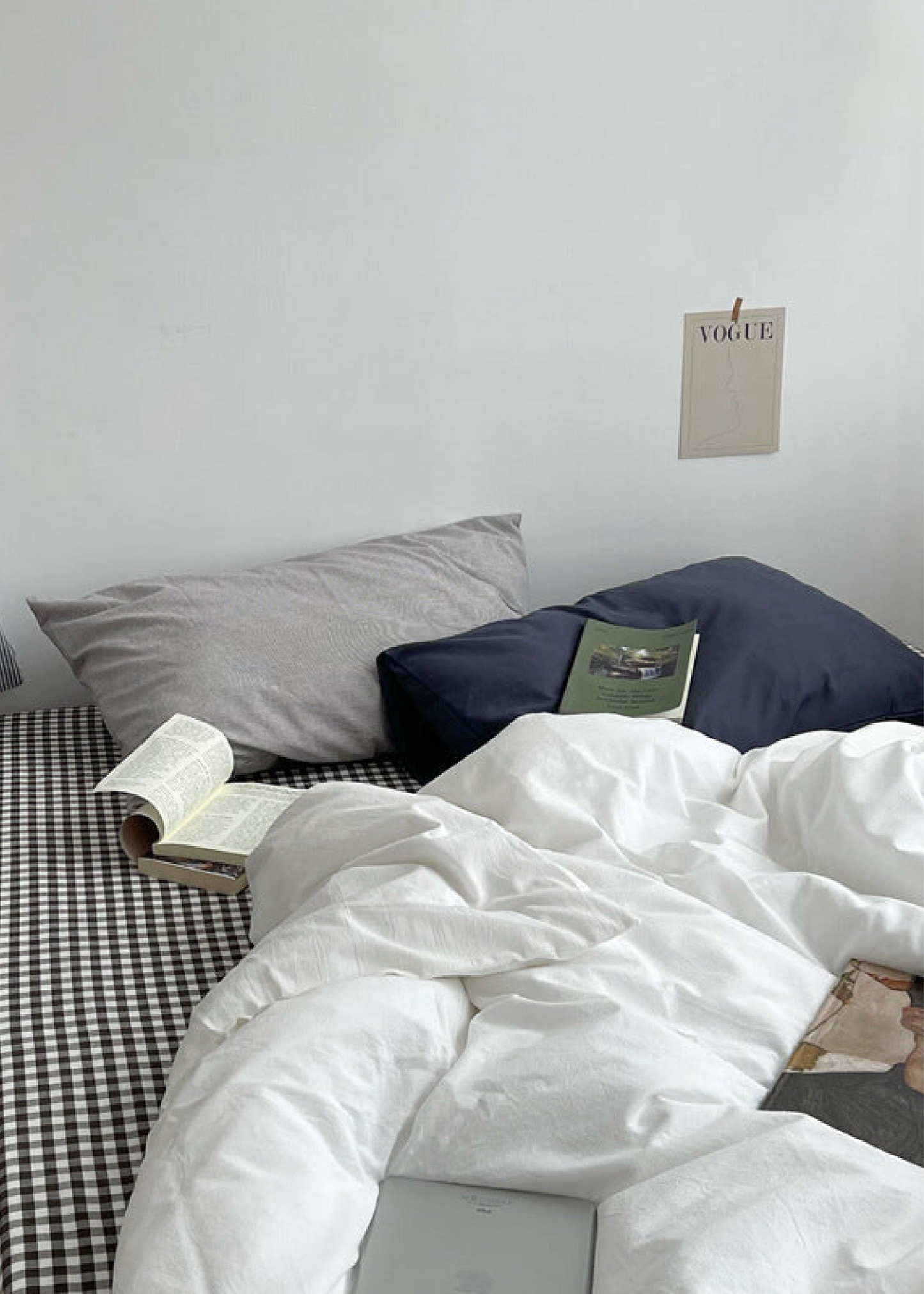 Minimal Mixed Gingham Bedding Set / Khaki