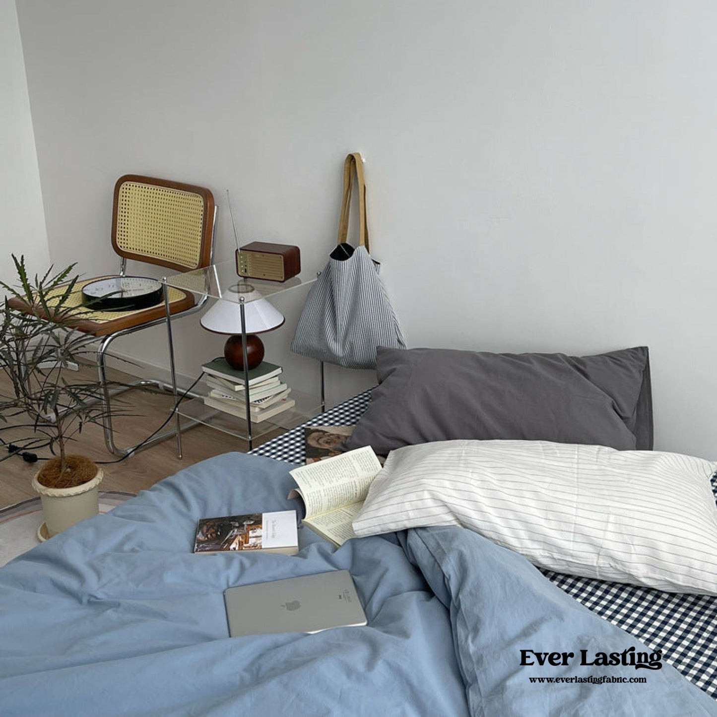 Minimal Mixed Gingham Bedding Set / Khaki
