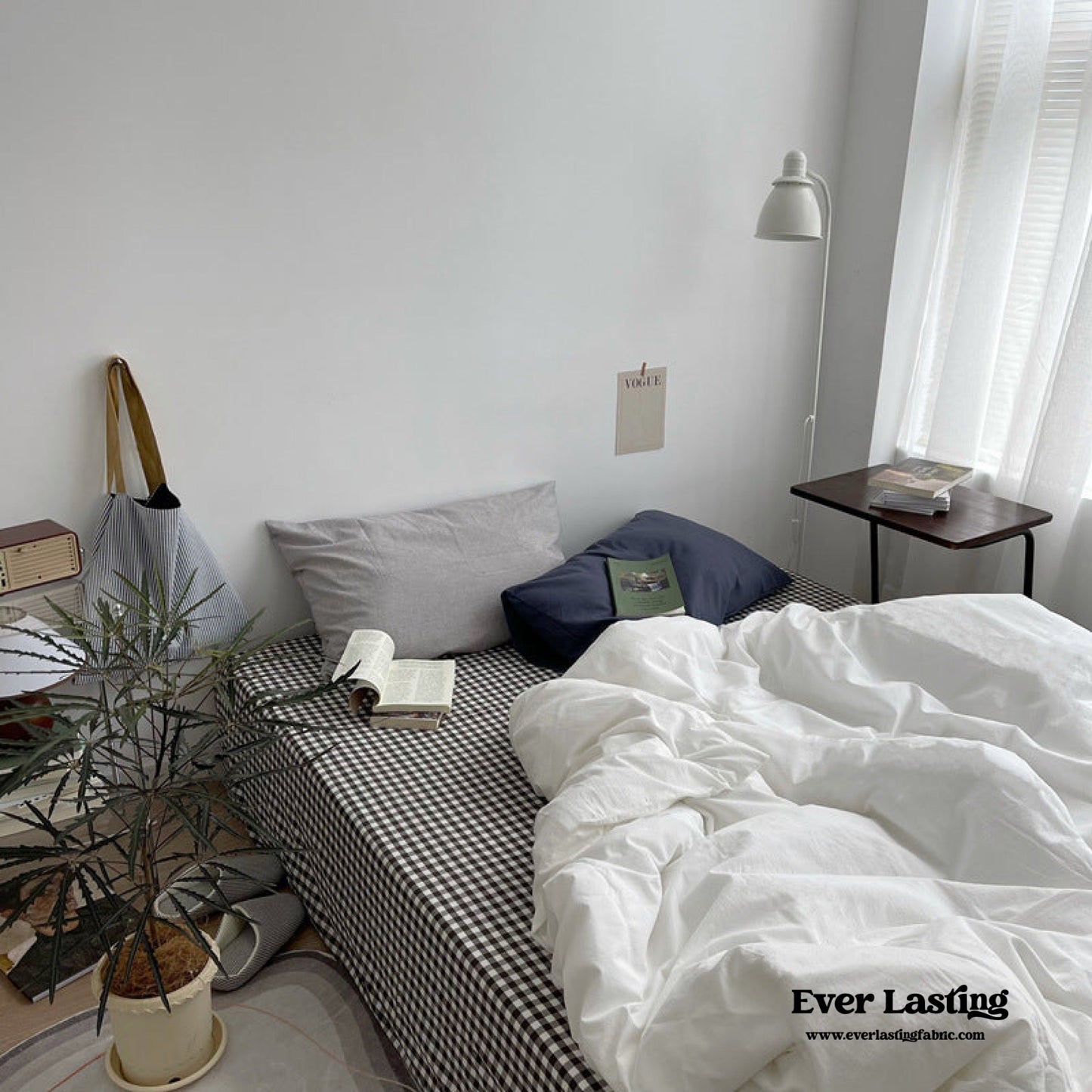 Minimal Mixed Gingham Bedding Set / Khaki