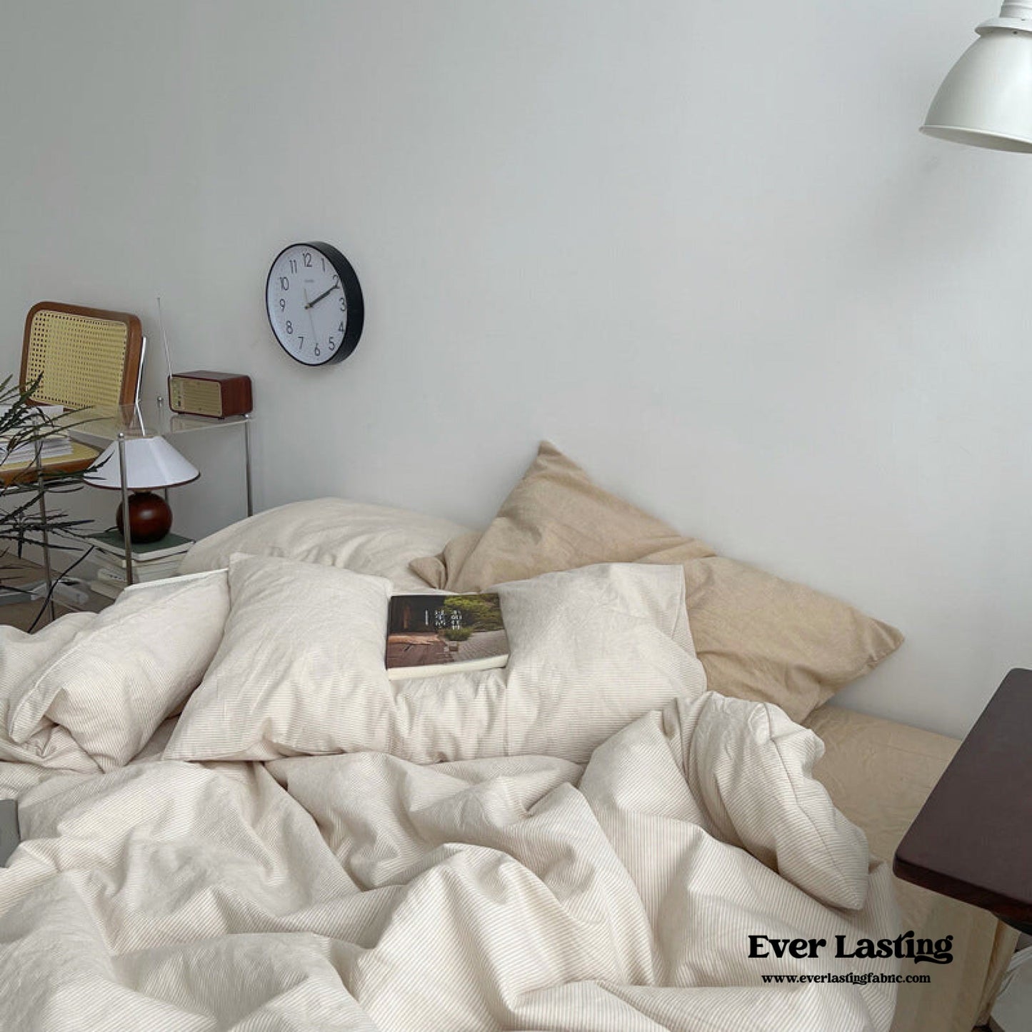 Minimal Mixed Gingham Bedding Set / Khaki