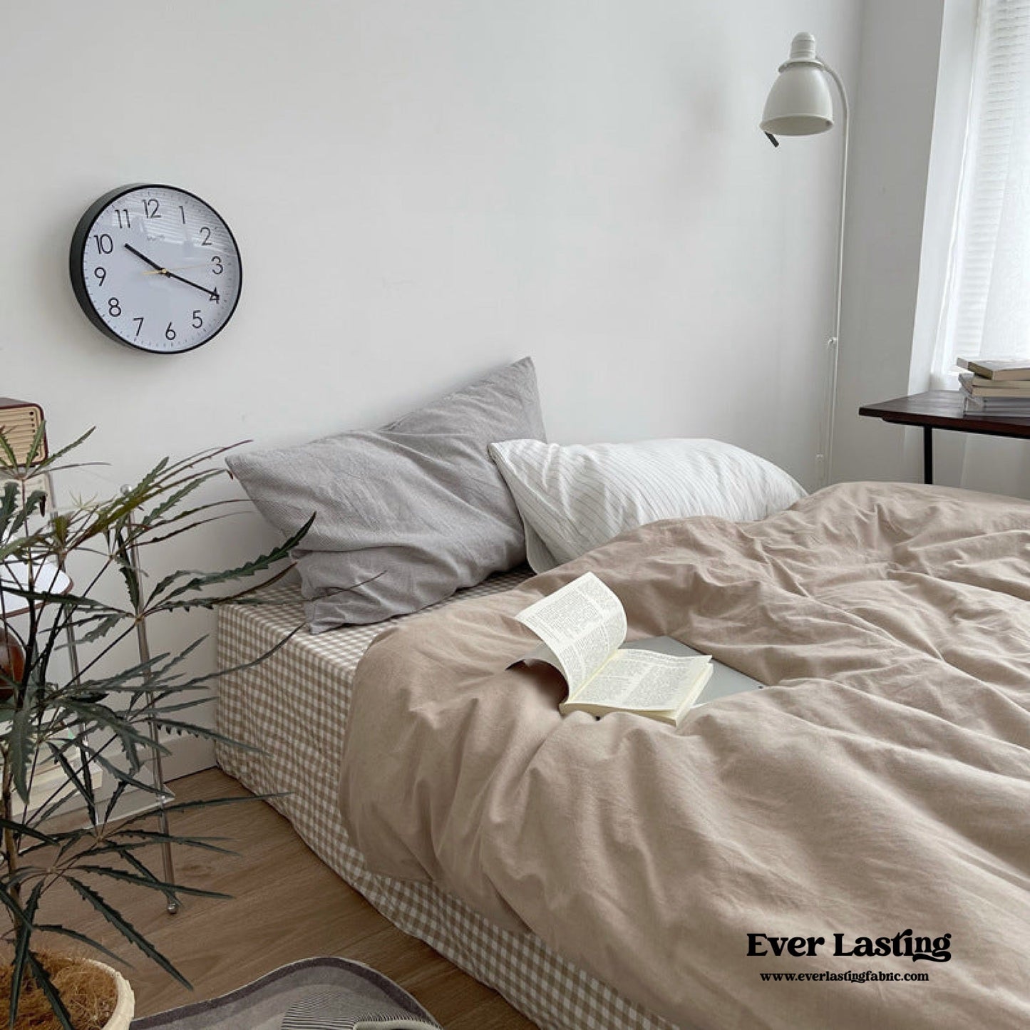 Minimal Mixed Gingham Bedding Set / Khaki