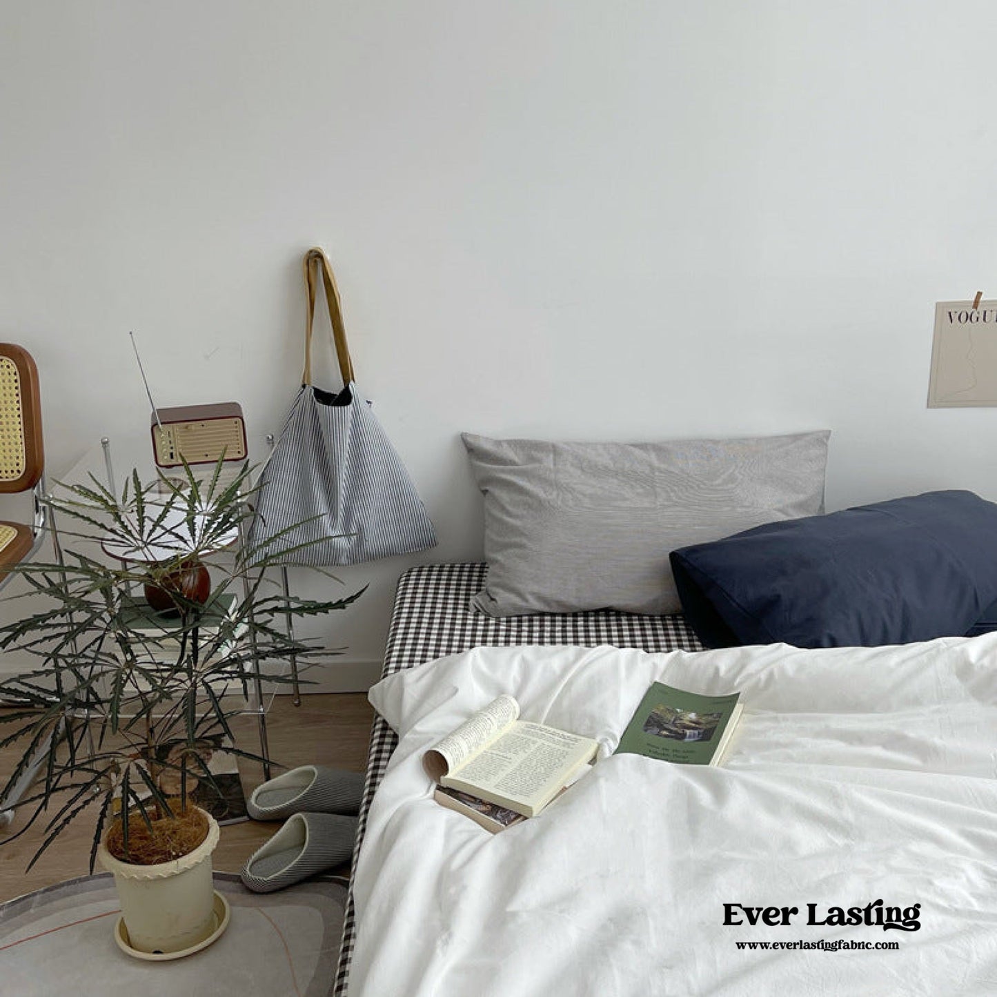 Minimal Mixed Gingham Bedding Set / Khaki