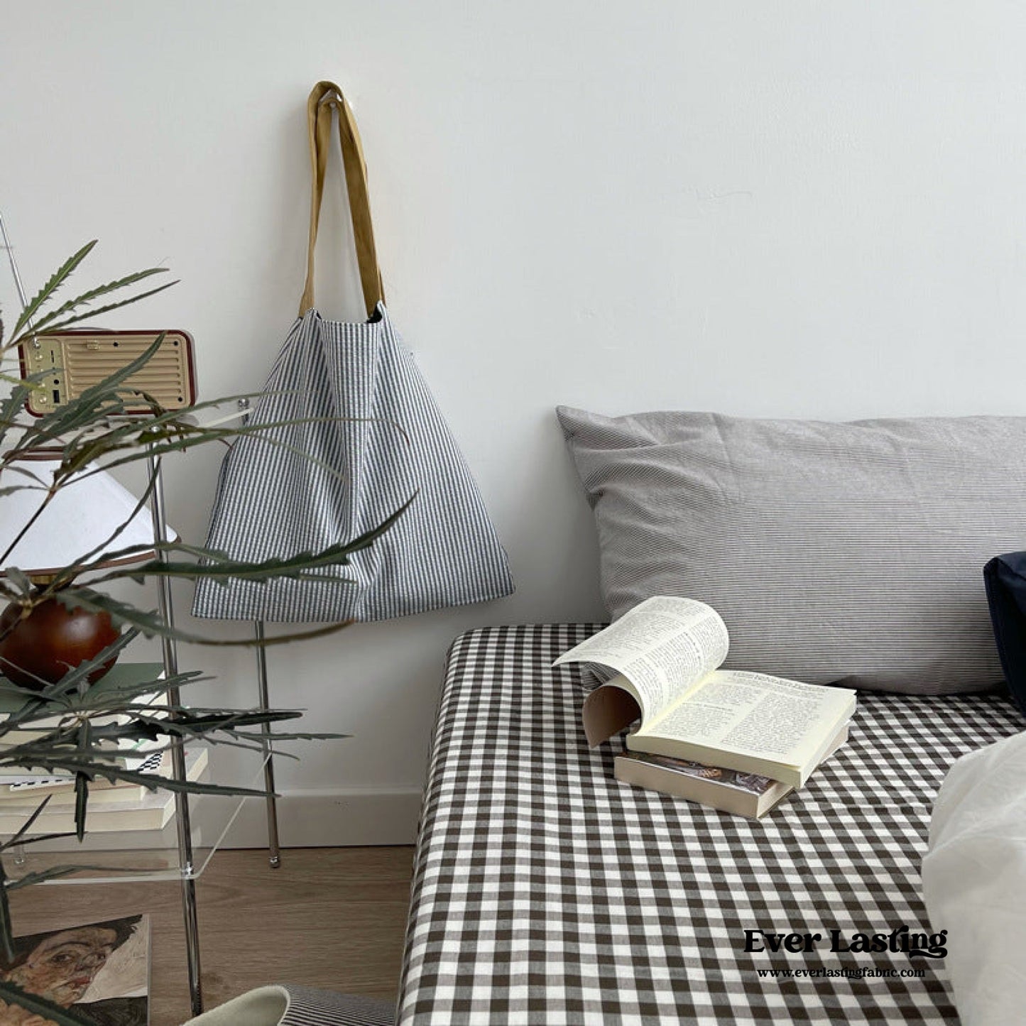 Minimal Mixed Gingham Bedding Set / Khaki