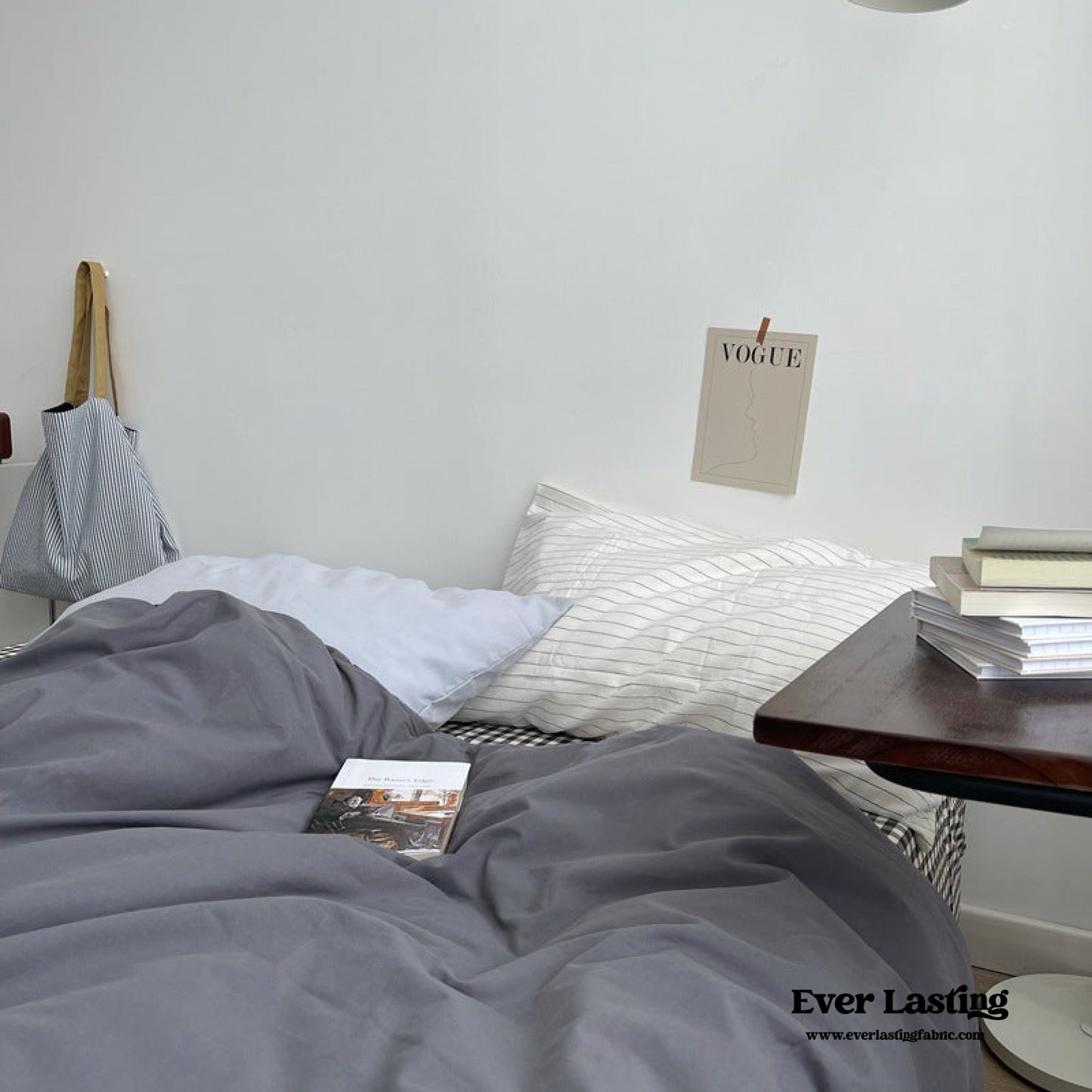 Minimal Mixed Gingham Bedding Set / Khaki