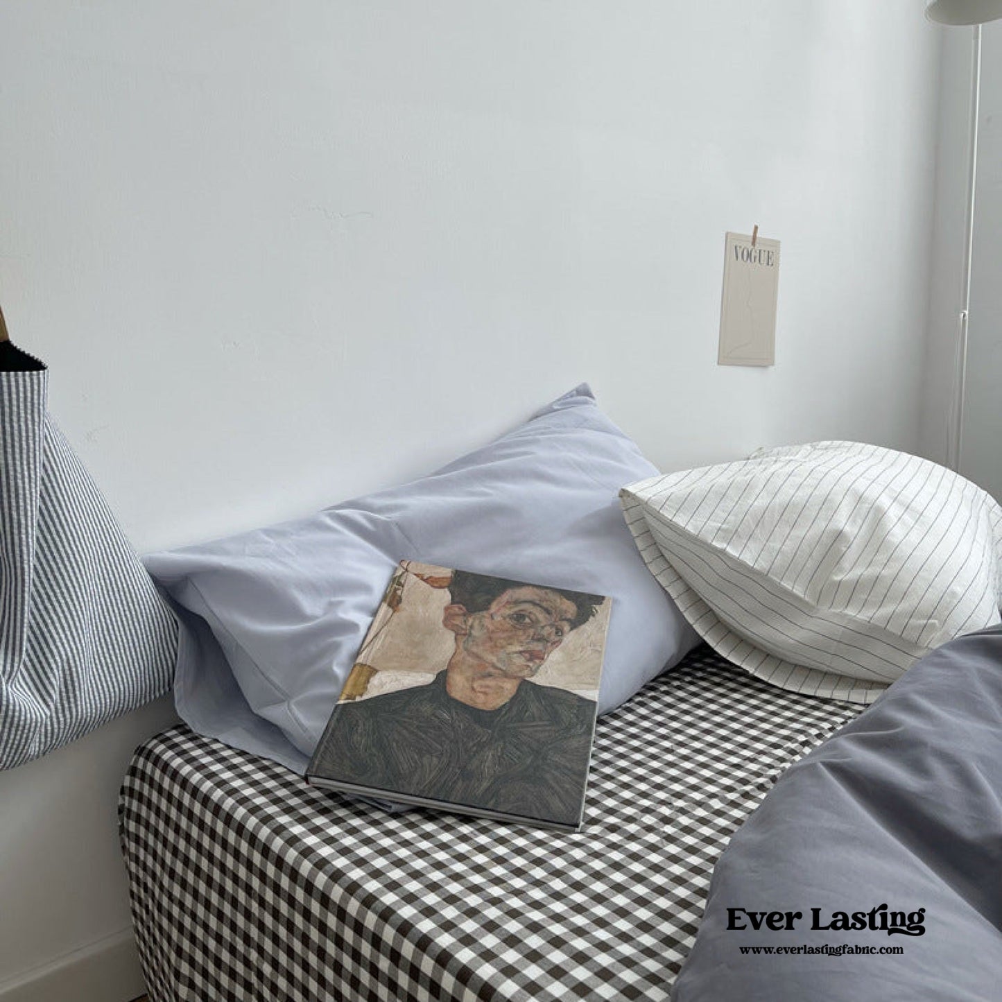 Minimal Mixed Gingham Bedding Set / Khaki