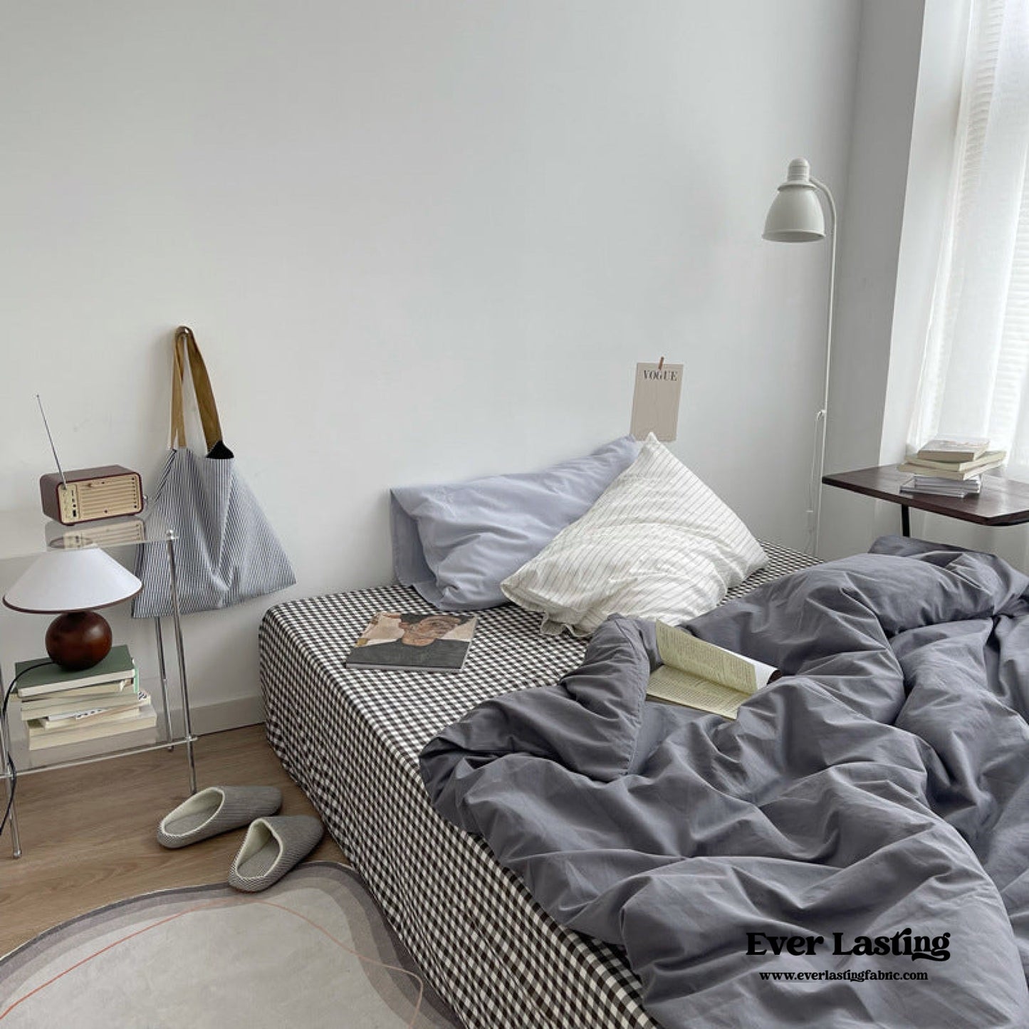 Minimal Mixed Gingham Bedding Set / Khaki
