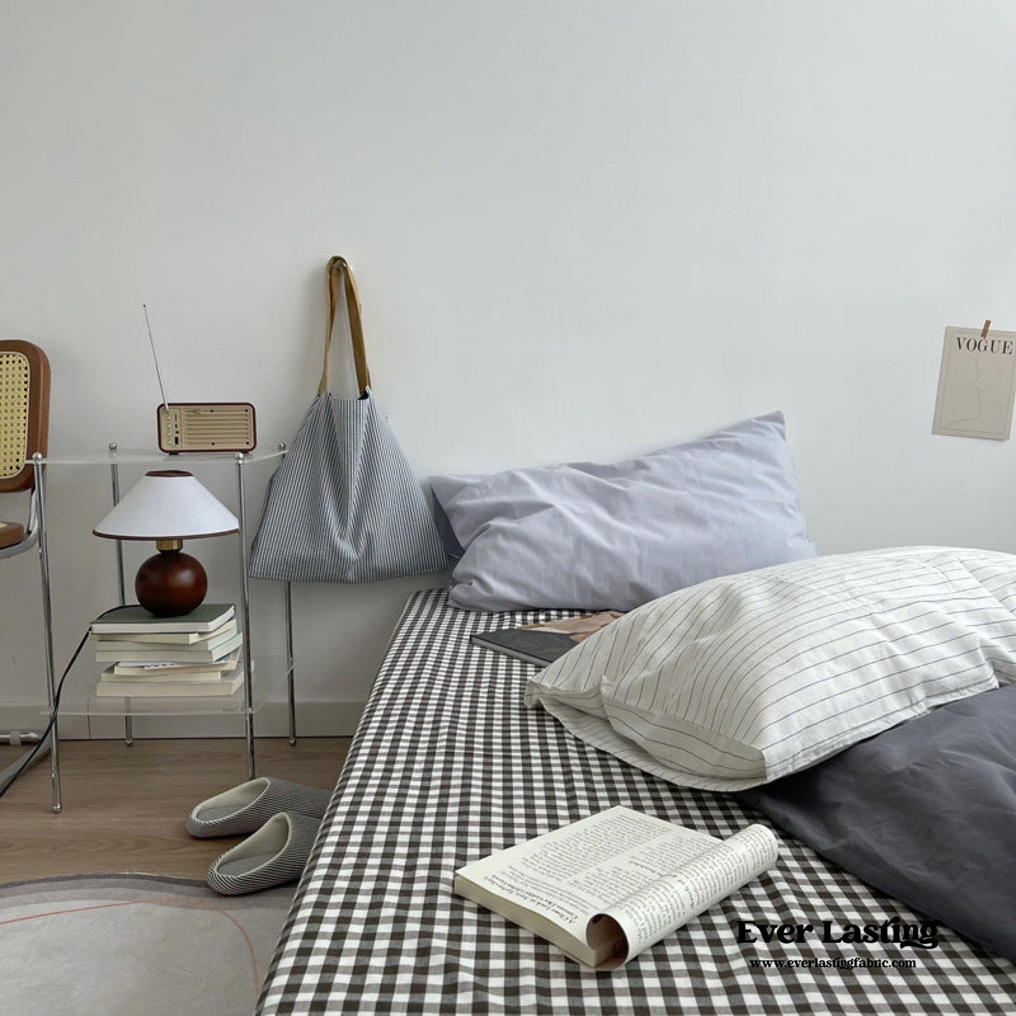 Minimal Mixed Gingham Bedding Set / Khaki