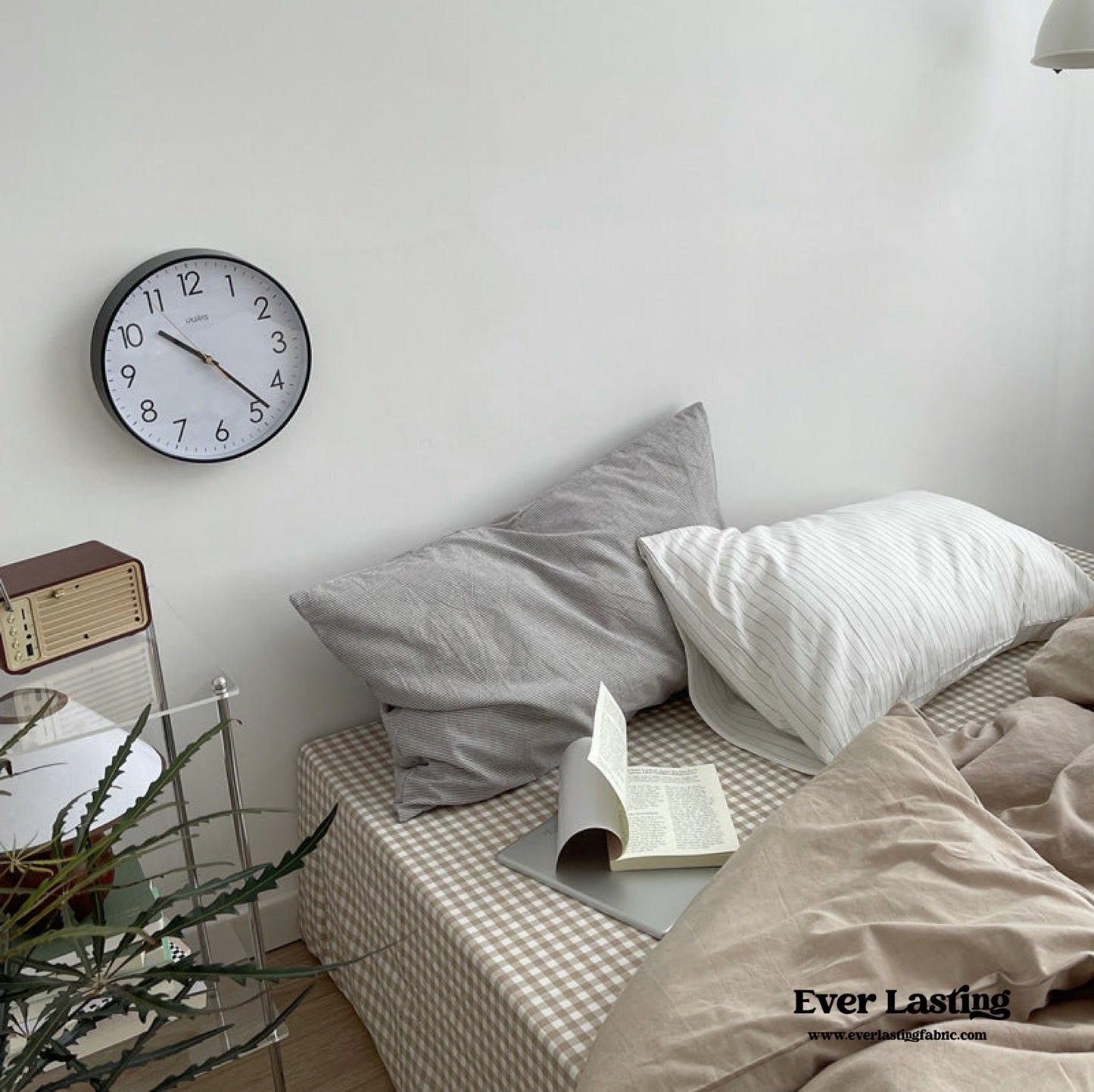 Minimal Mixed Gingham Bedding Set / Khaki