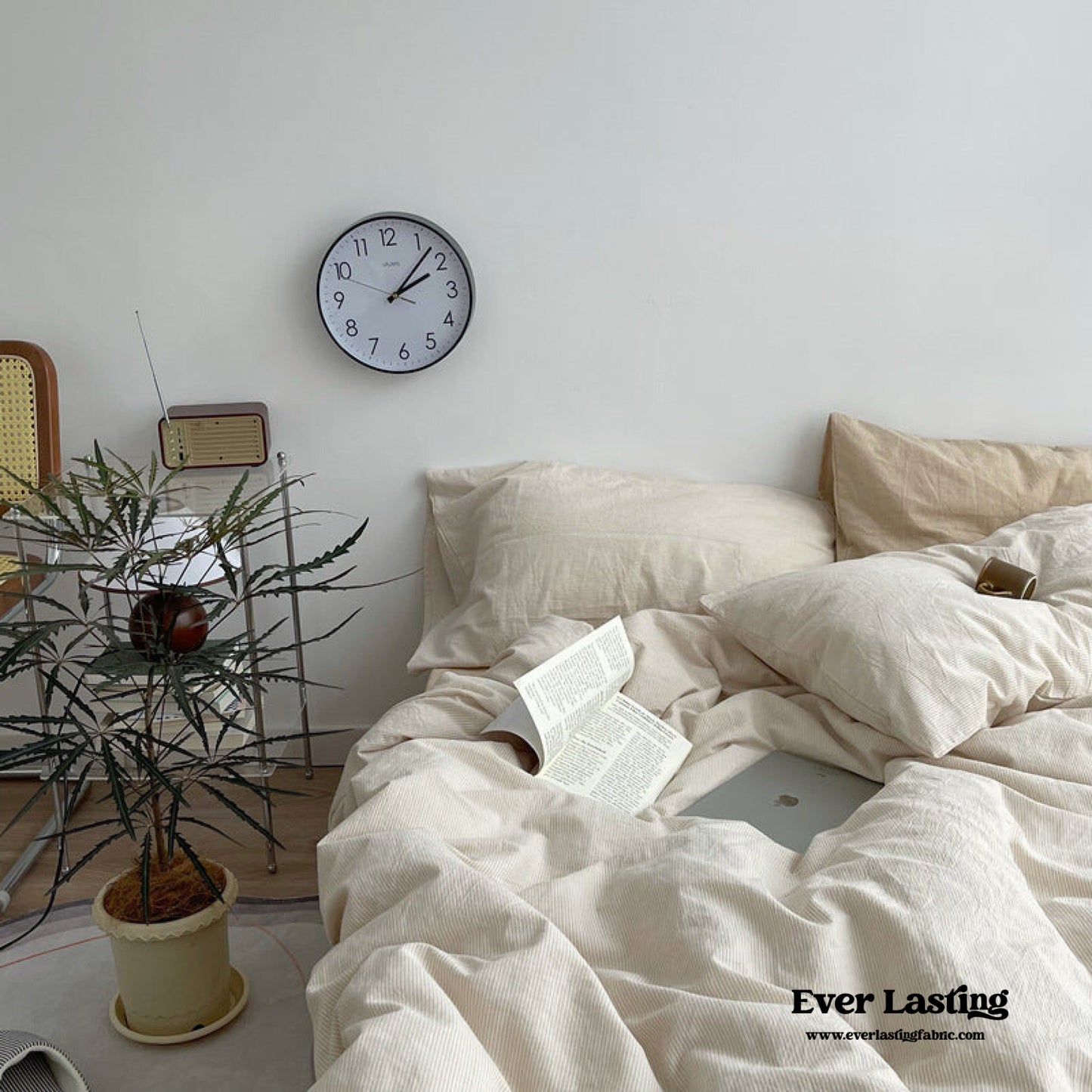 Minimal Mixed Gingham Bedding Set / Khaki