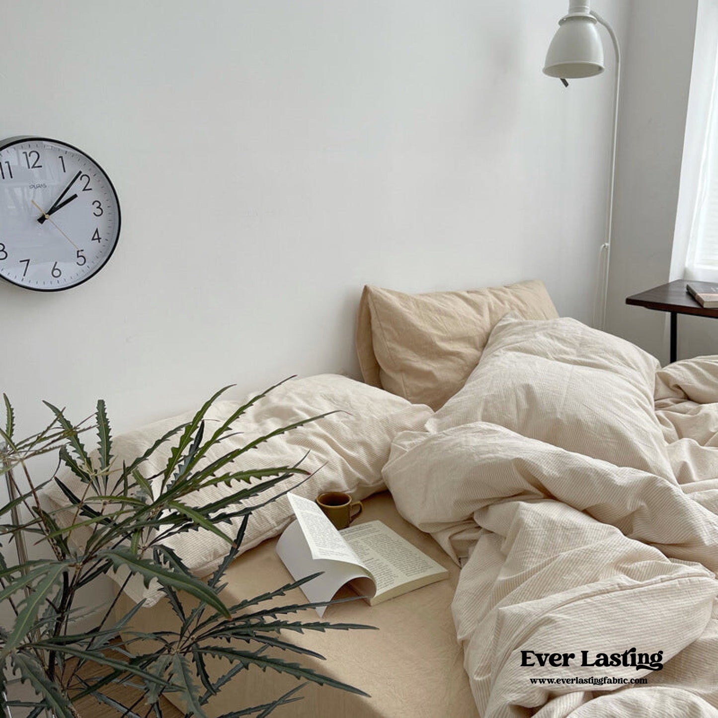 Minimal Mixed Gingham Bedding Set / Khaki