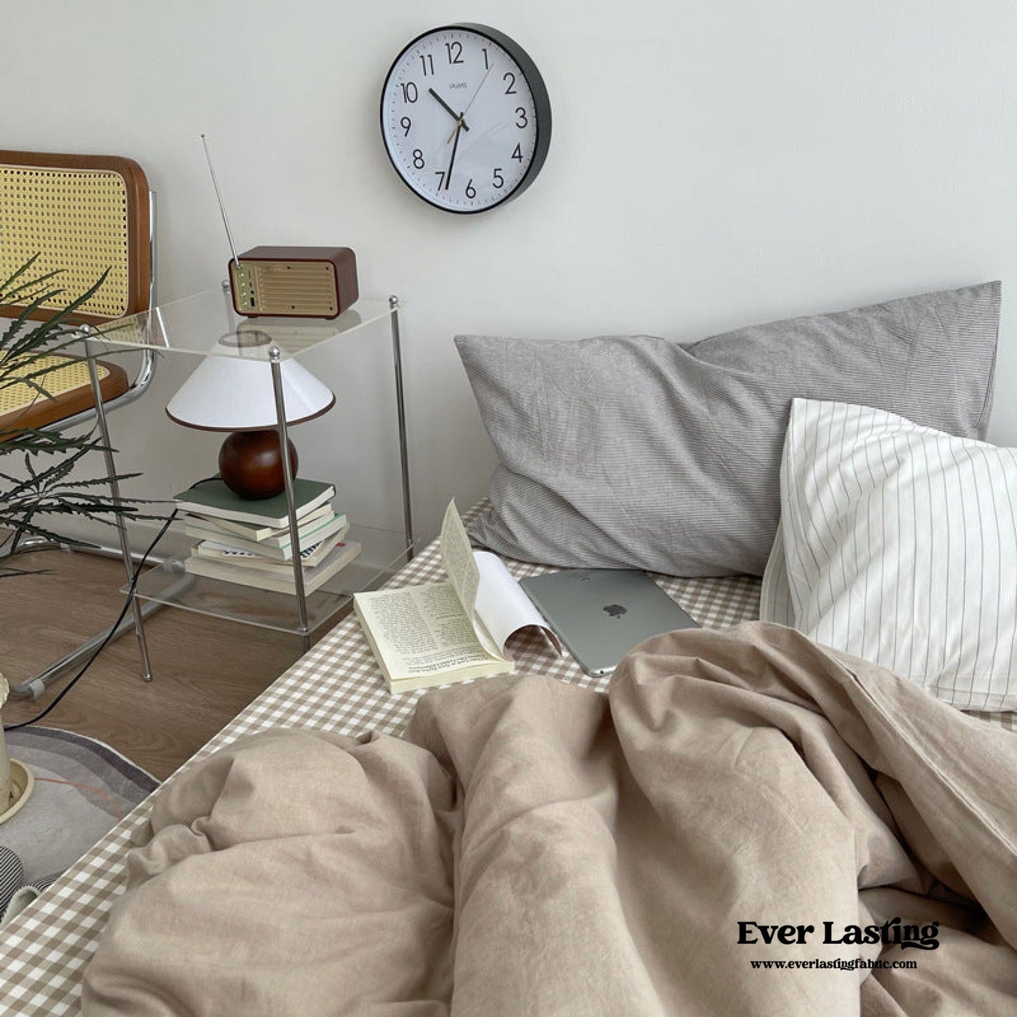 Minimal Mixed Gingham Bedding Set / Khaki