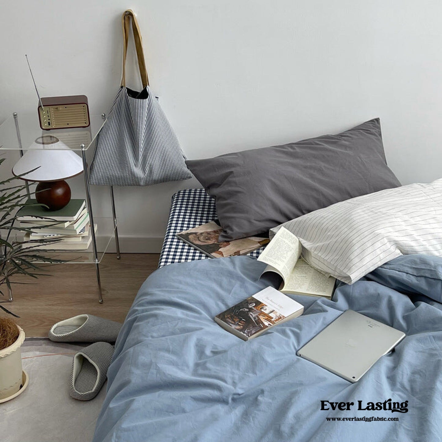 Minimal Mixed Gingham Bedding Set / Khaki