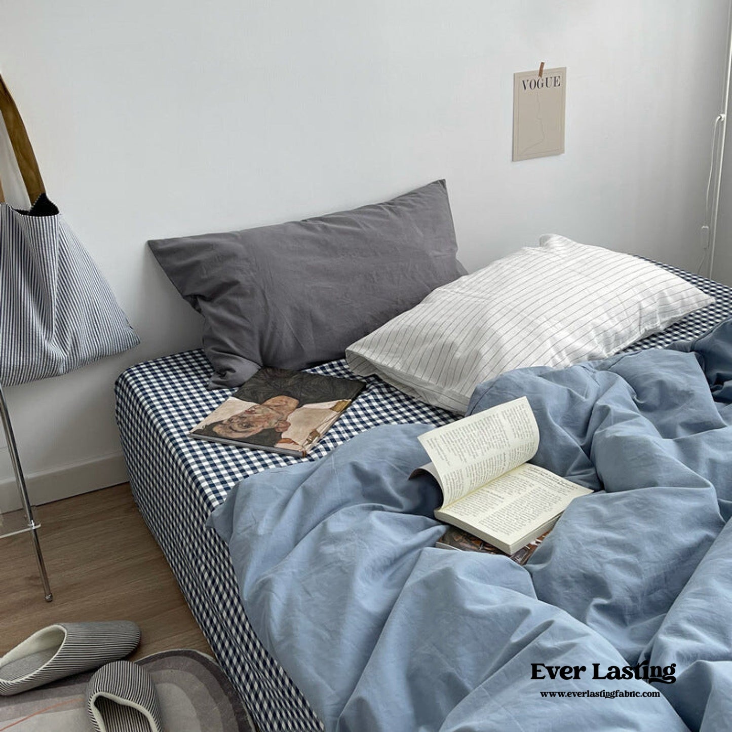 Minimal Mixed Gingham Bedding Set / Khaki